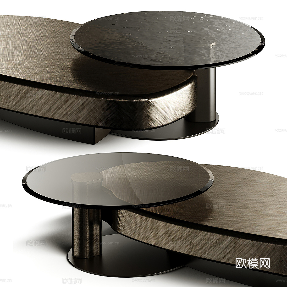 现代意式轻奢金属玻璃茶几组合3d模型
