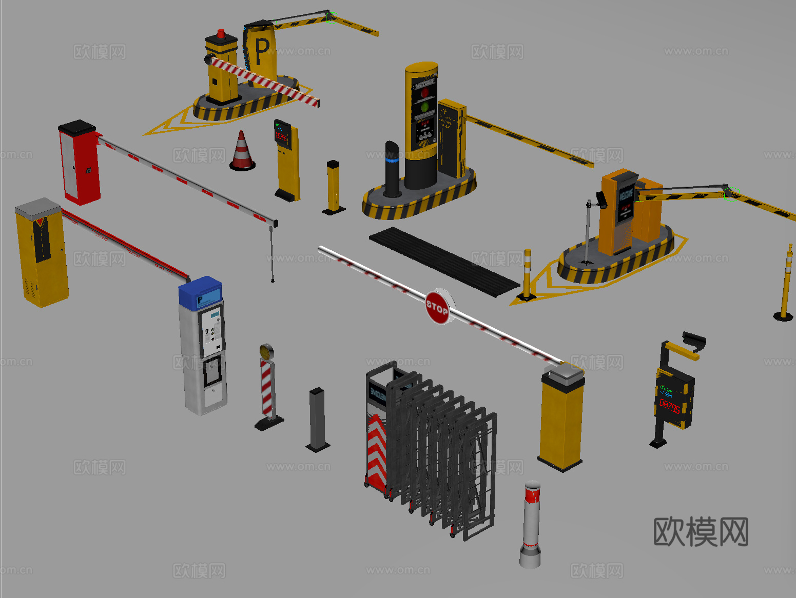 现代道闸 门禁机闸机 停车感应升降杆 伸缩门su模型