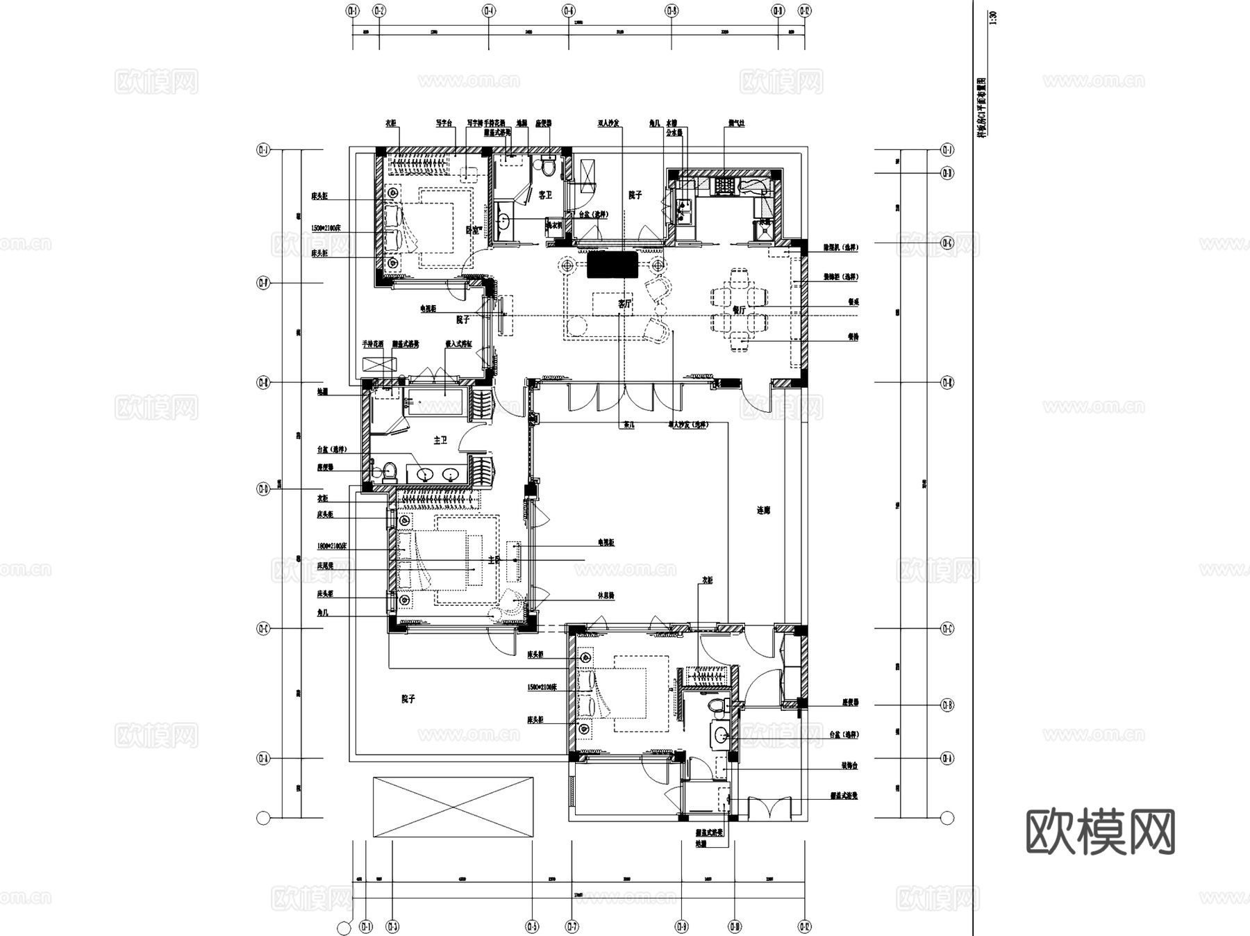 绿城桃李春风各户型样板间室内家装CAD施工图集 7套cad施工图