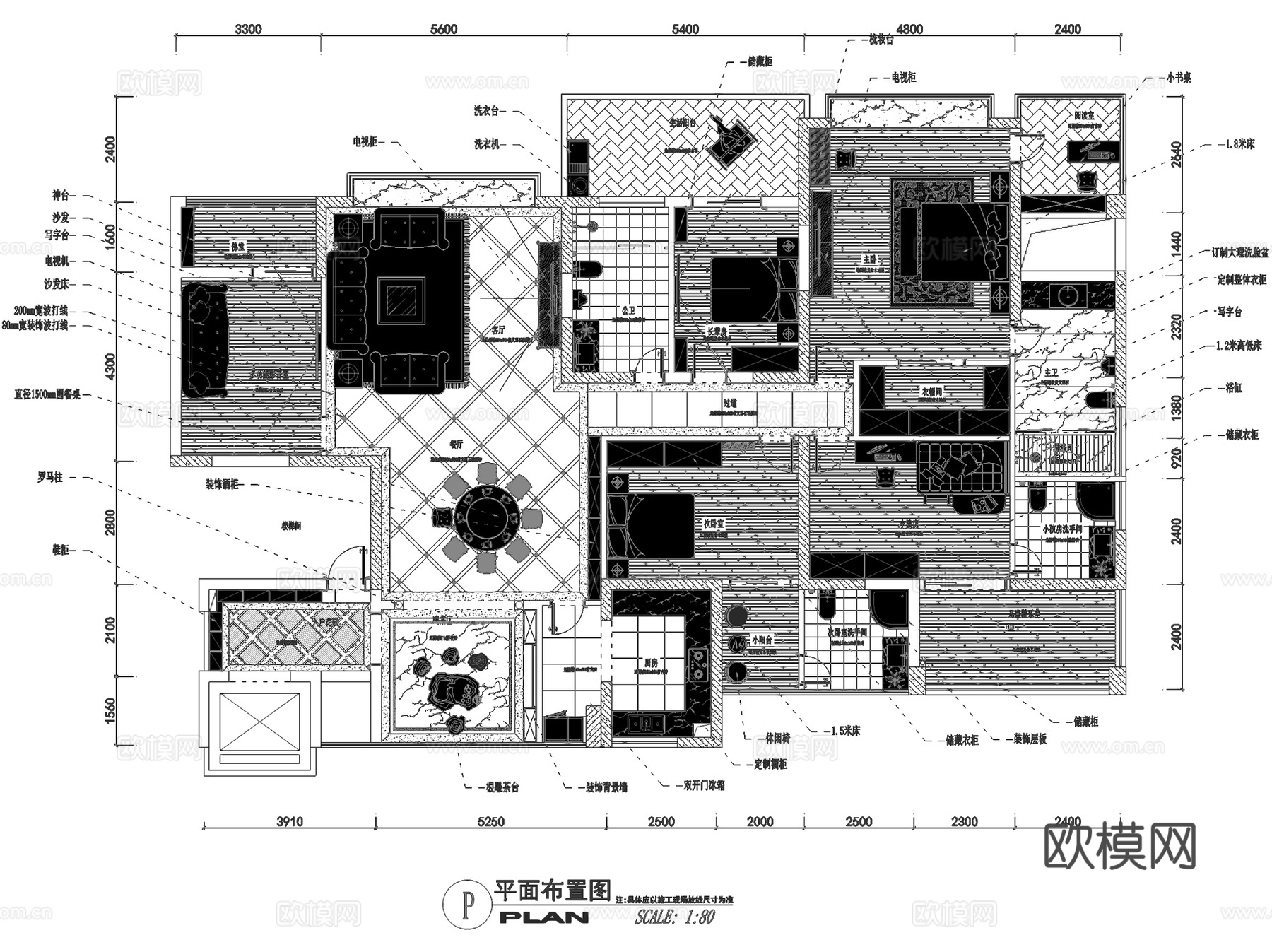 深圳君汇新天四室两厅四卫大平层私宅雅居室内家装CAD施工图cad施工图
