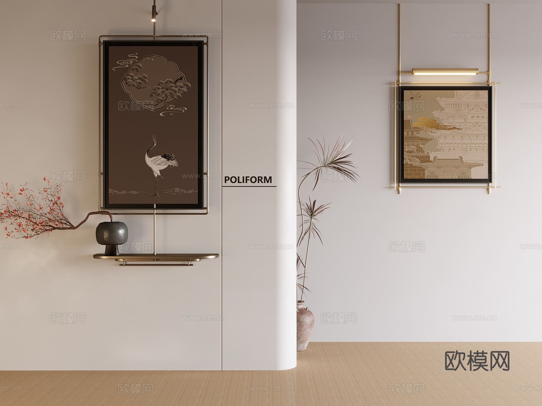 新中式禅意挂画 山水画 花鸟国画 书房挂画 办公室挂画 办公su模型su模型