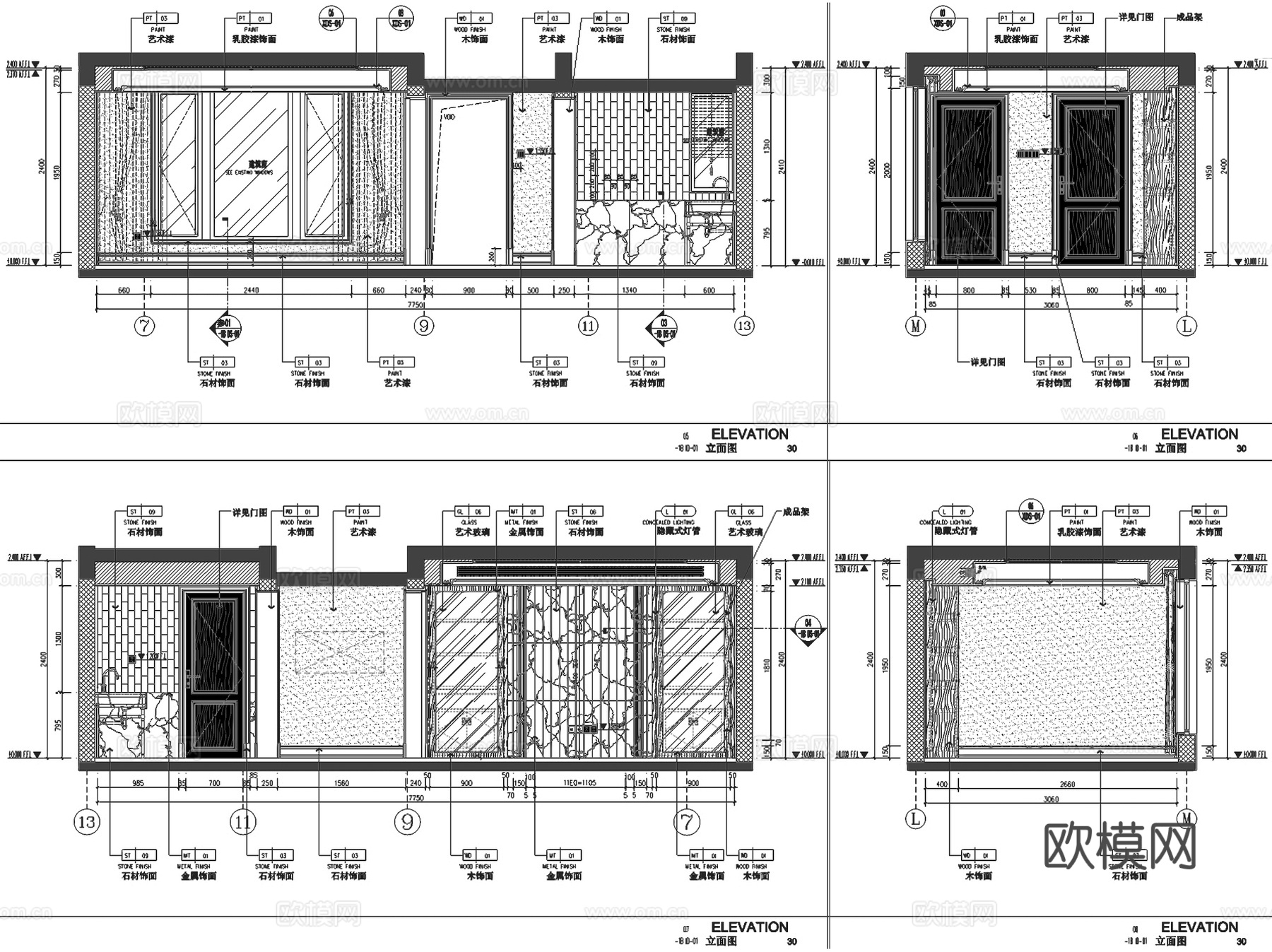漓江郡府丹桂府170㎡三层院墅样板间室内家装CAD施工图整套cad施工图