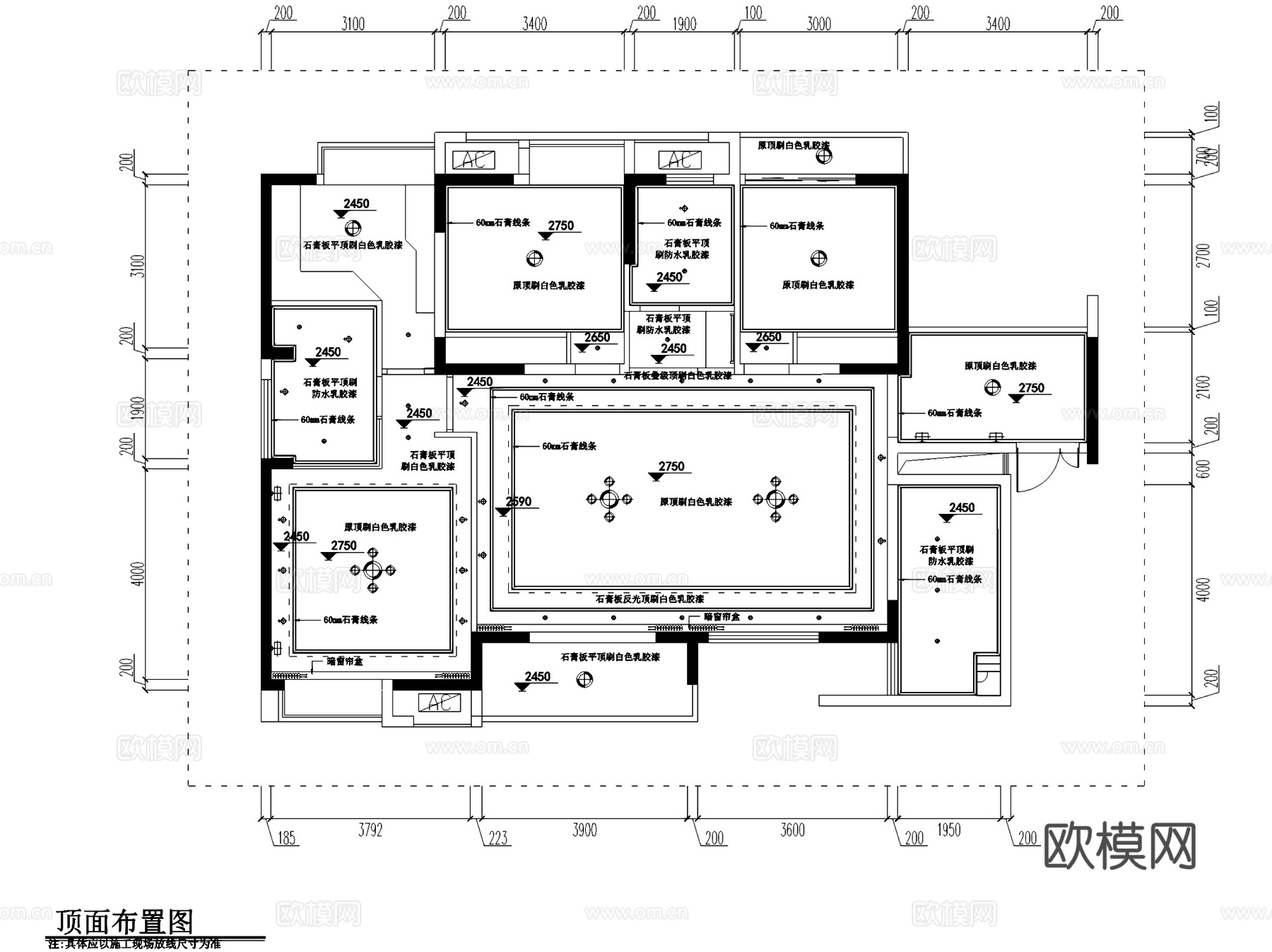 欧式三室两厅两卫私宅室内家装CAD施工图cad施工图