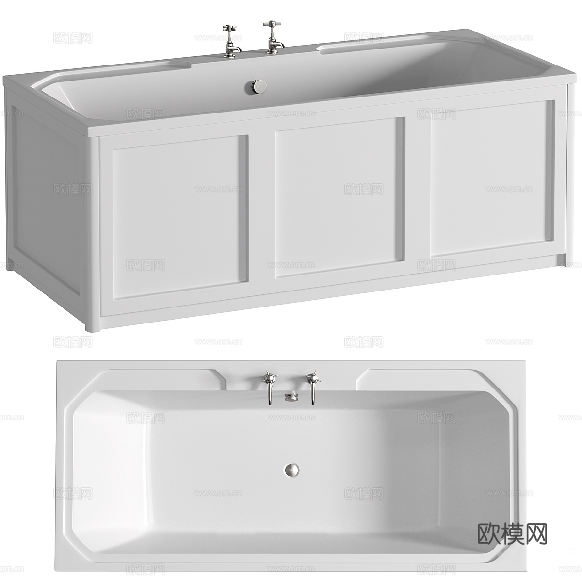 法式 Butler & Rose 装饰艺术双头直浴缸3d模型下载（渲染图1）