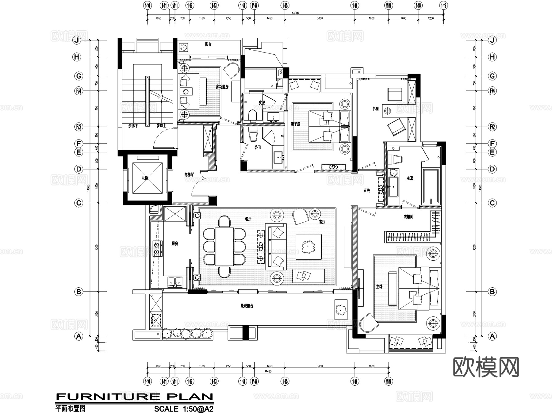 万科悦湾16-1-402B户型样板房室内家装CAD施工图整套cad施工图