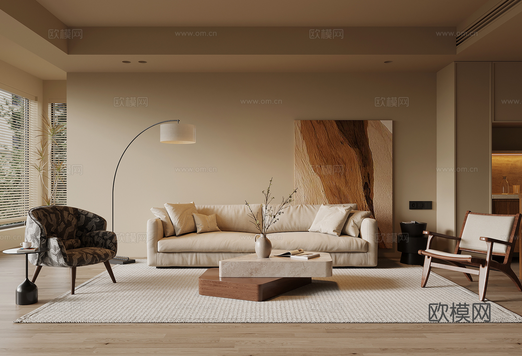 中古风客厅 沙发茶几组合3d模型下载