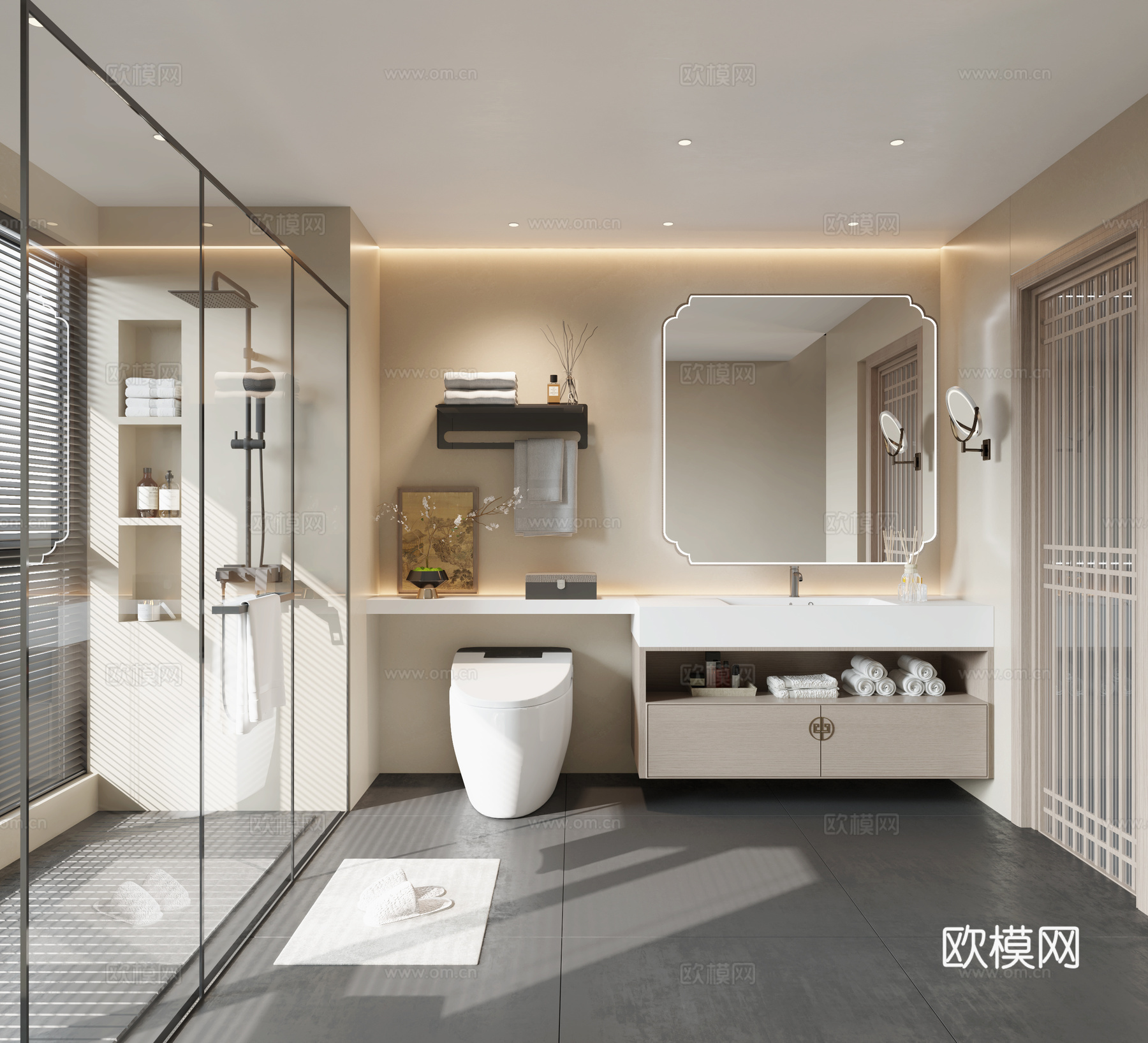 新中式卫生间免费3d模型下载