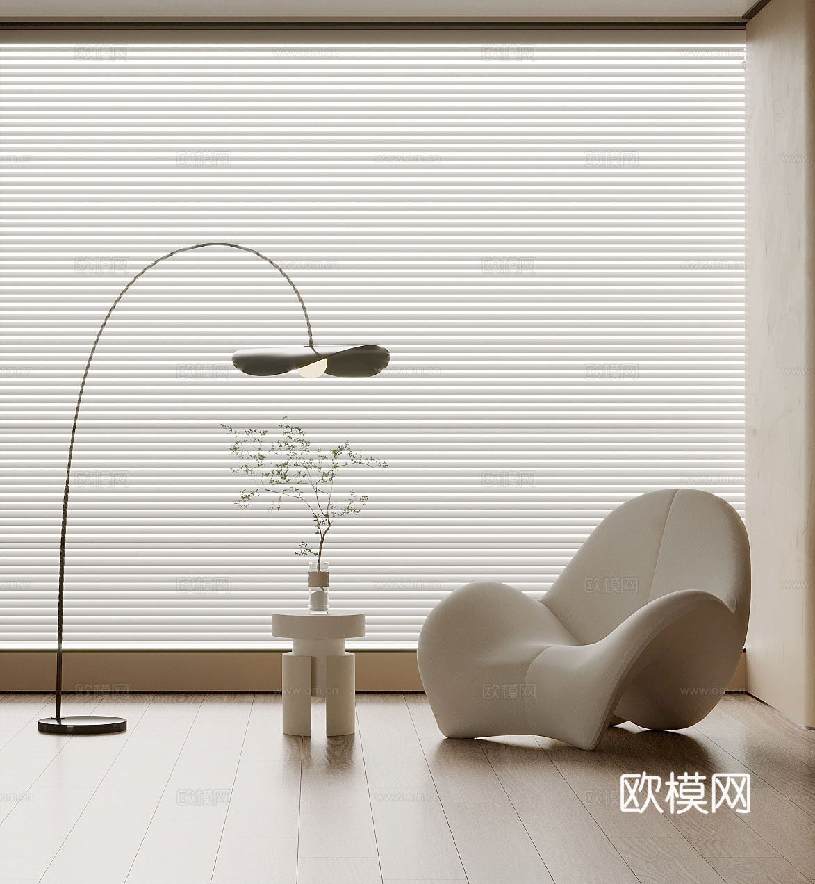 现代休闲椅 边几 落地灯su模型