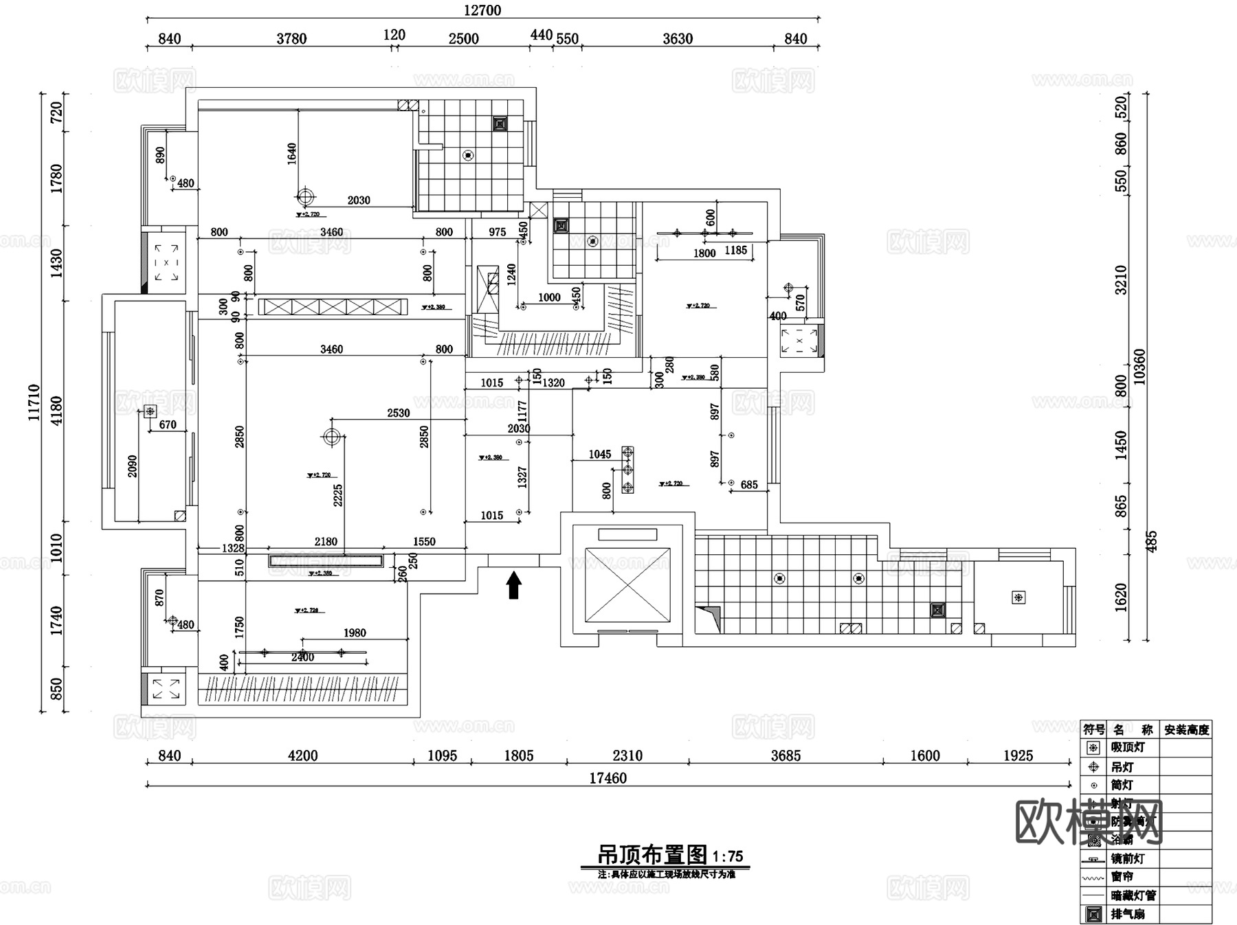两室两厅两卫平层住宅室内家装CAD施工图cad施工图