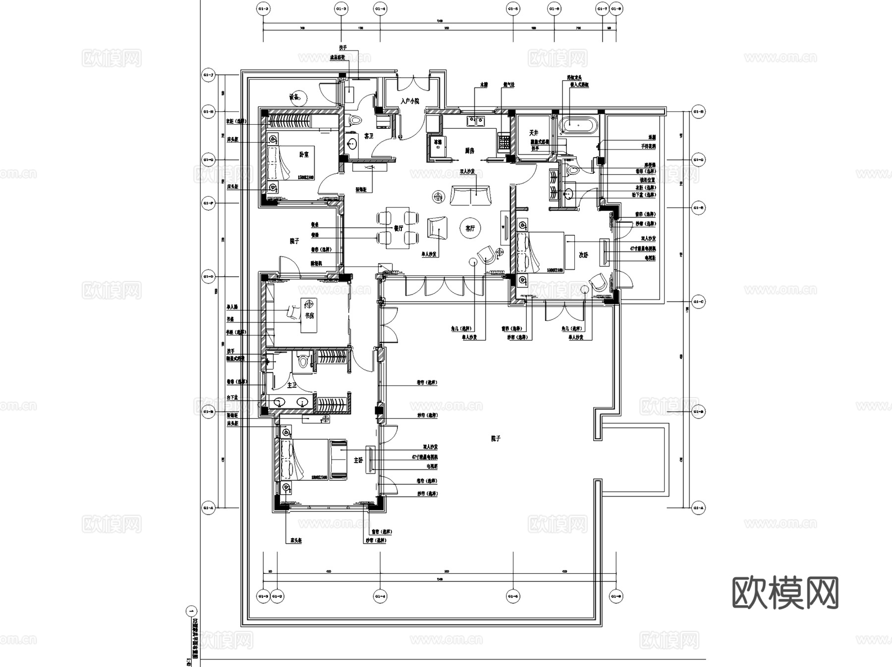 绿城桃李春风各户型样板间室内家装CAD施工图集 7套cad施工图