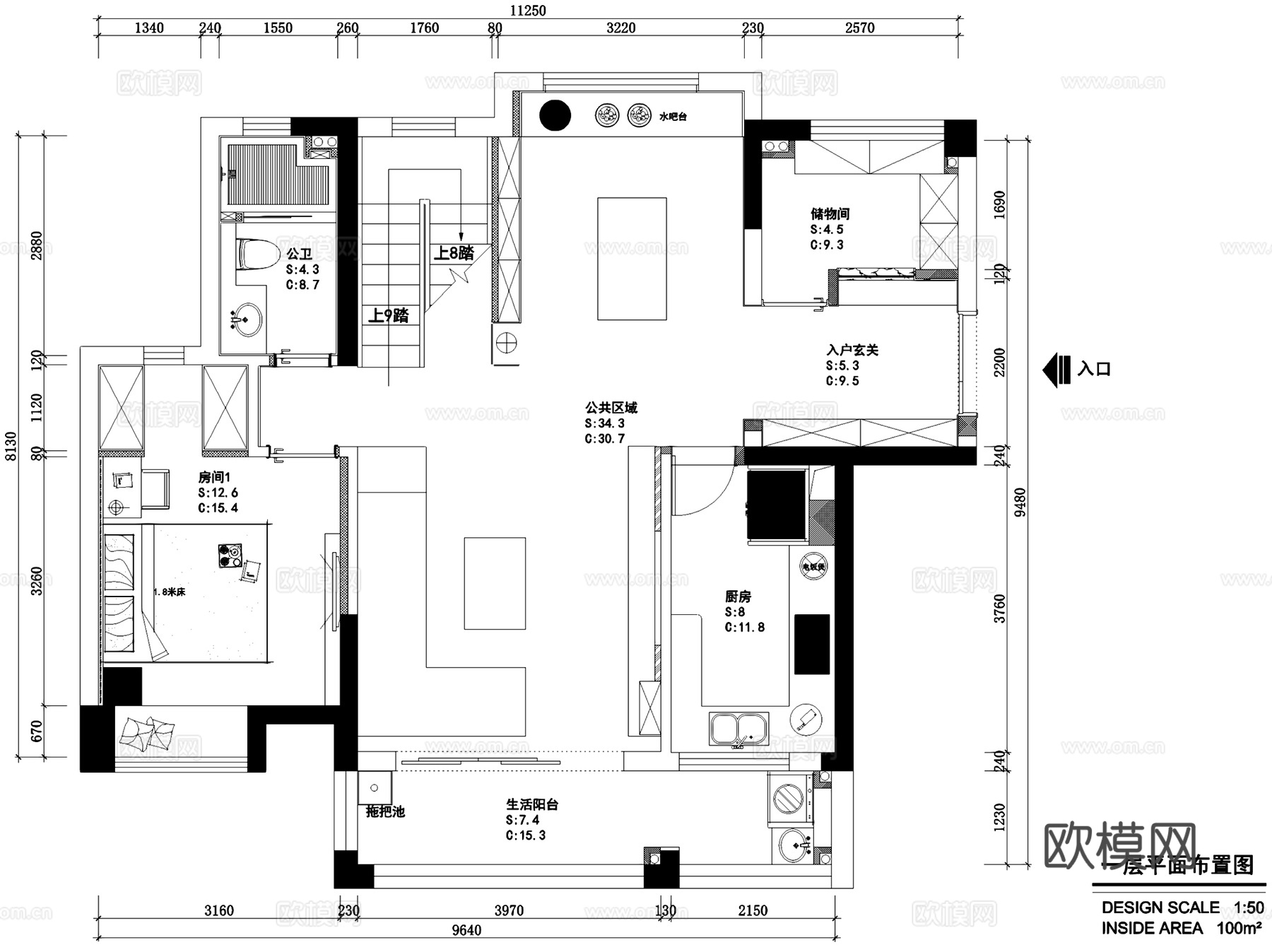 现代风格跃层复式住宅室内家装CAD施工图整套cad施工图