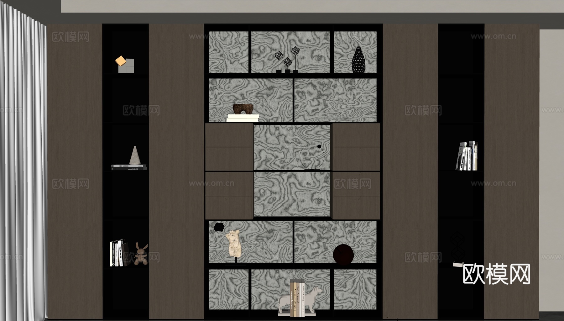 现代意式书柜su模型