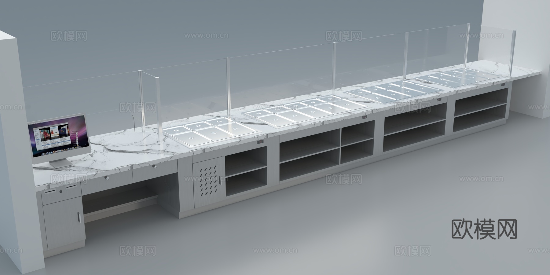 明档打餐台 自助餐台3d模型下载（渲染图2）