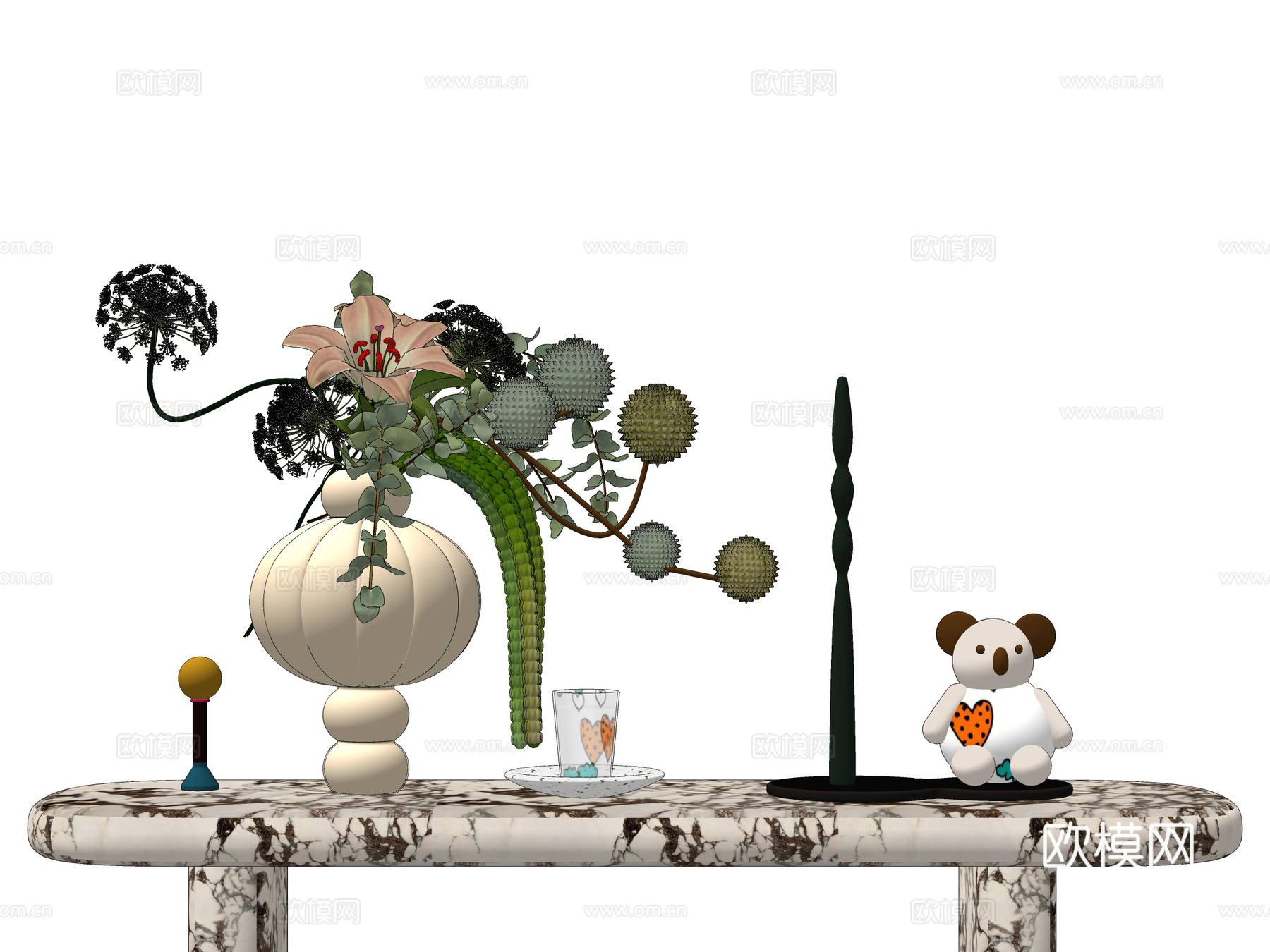 现代植物饰品摆件组合 花艺 杯子su模型