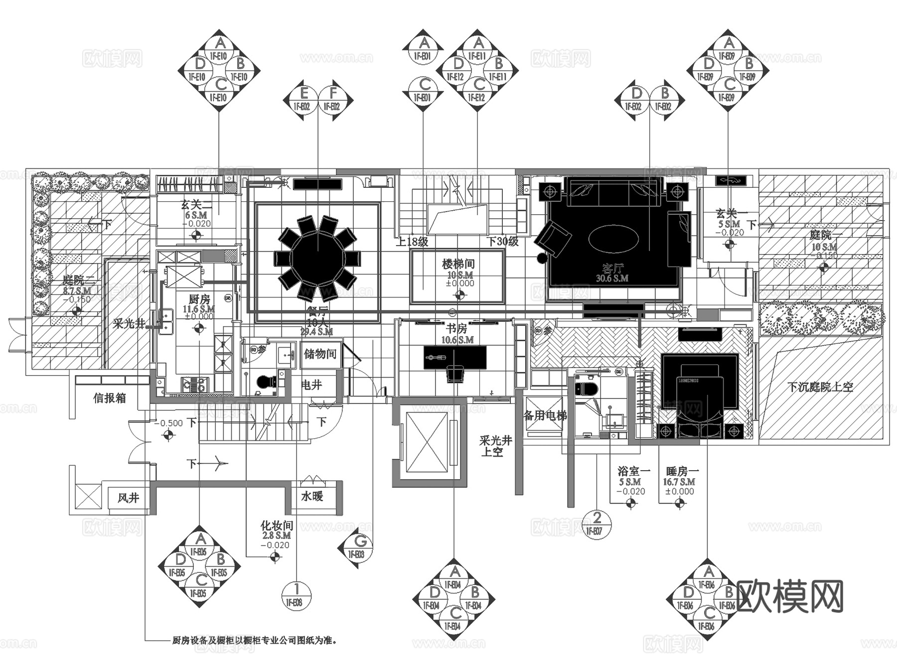 郑州雅居乐龙湖镇255-A1户型二层别墅室内家装CAD施工图cad施工图