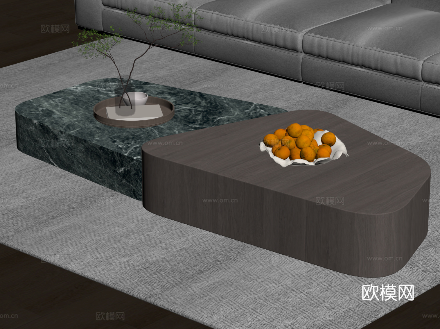 意式茶几 大理石茶几su模型