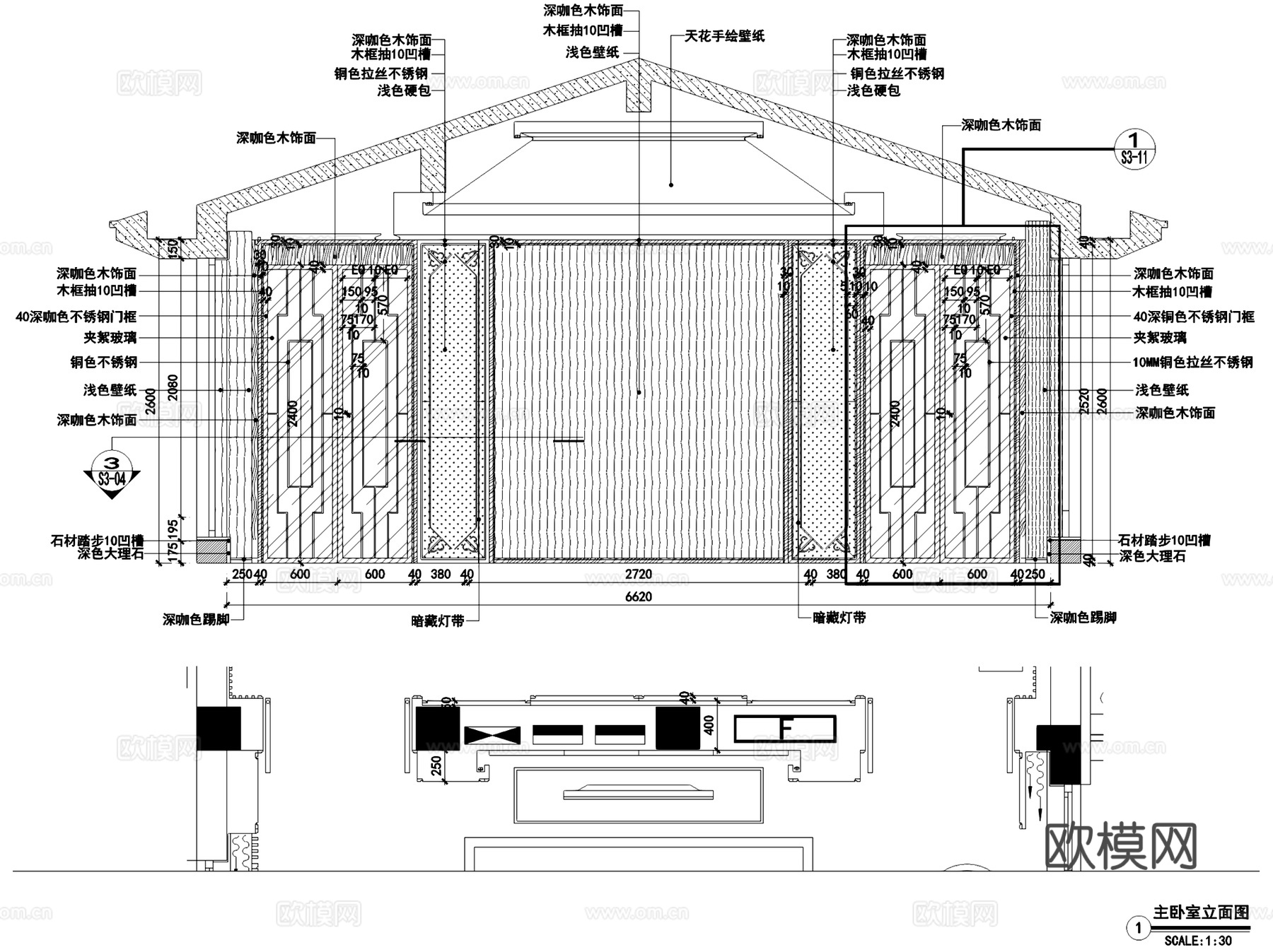 燕西华府中式小独栋三层别墅室内家装CAD施工图+3Dmaxcad施工图