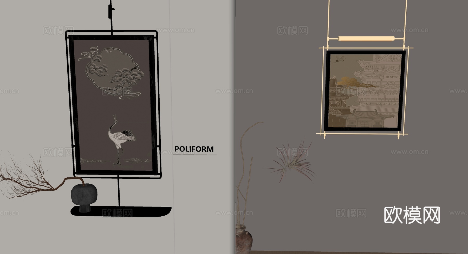 新中式禅意挂画 山水画 花鸟国画 书房挂画 办公室挂画 办公su模型su模型