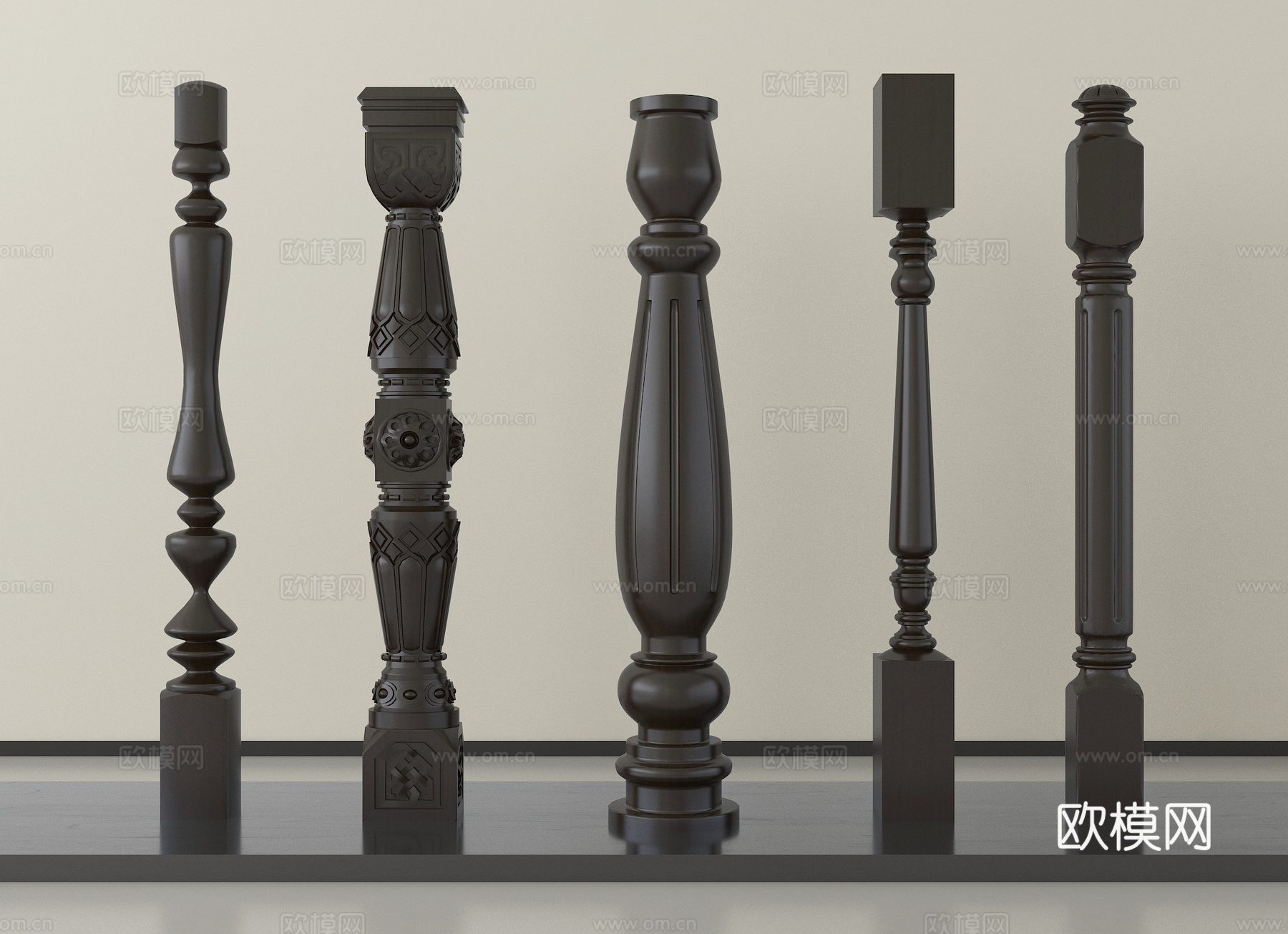 美式栏杆 柱子 扶手3d模型下载