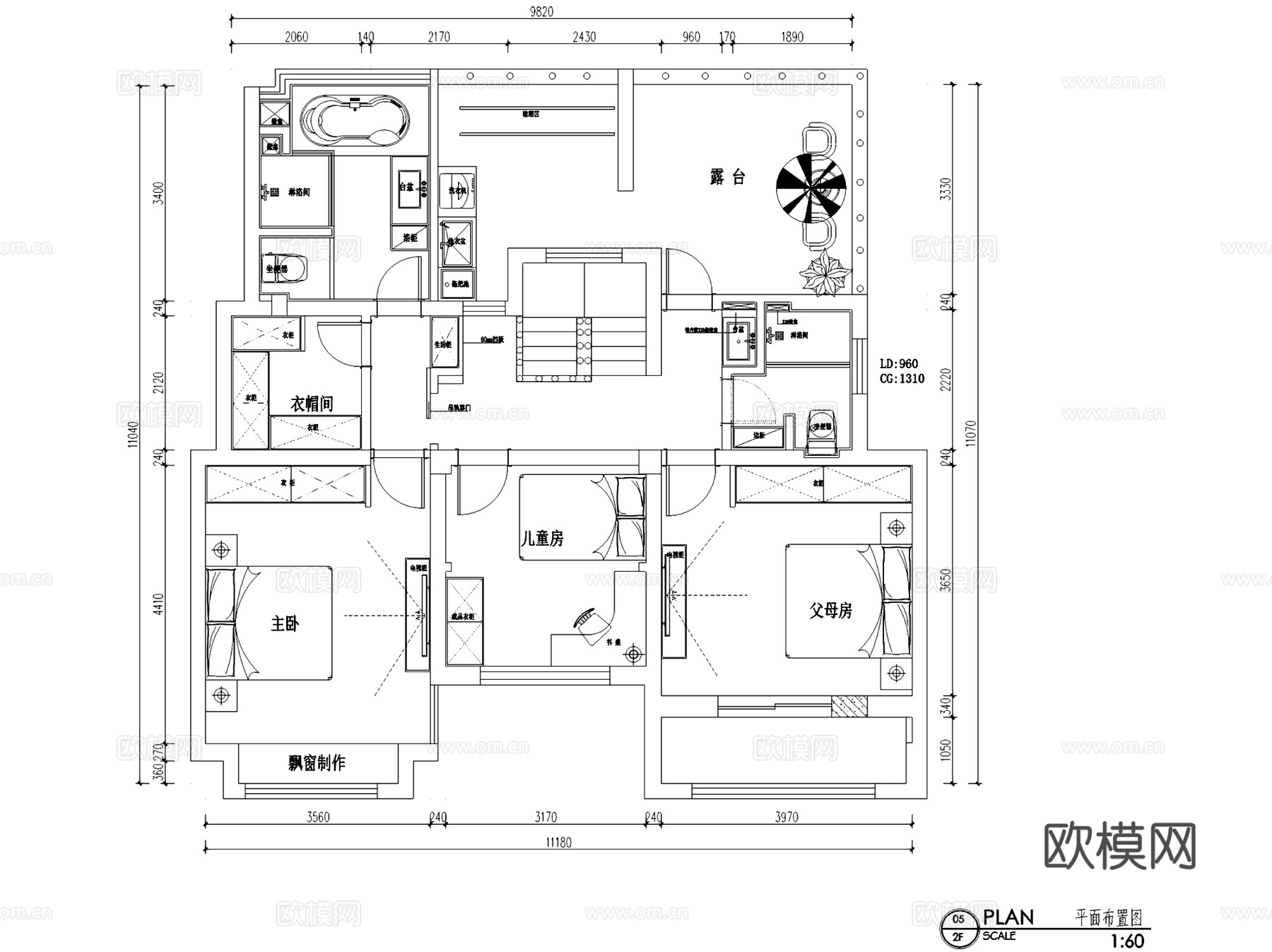 世贸御珑墅7#505美式复式跃层室内家装CAD施工图cad施工图