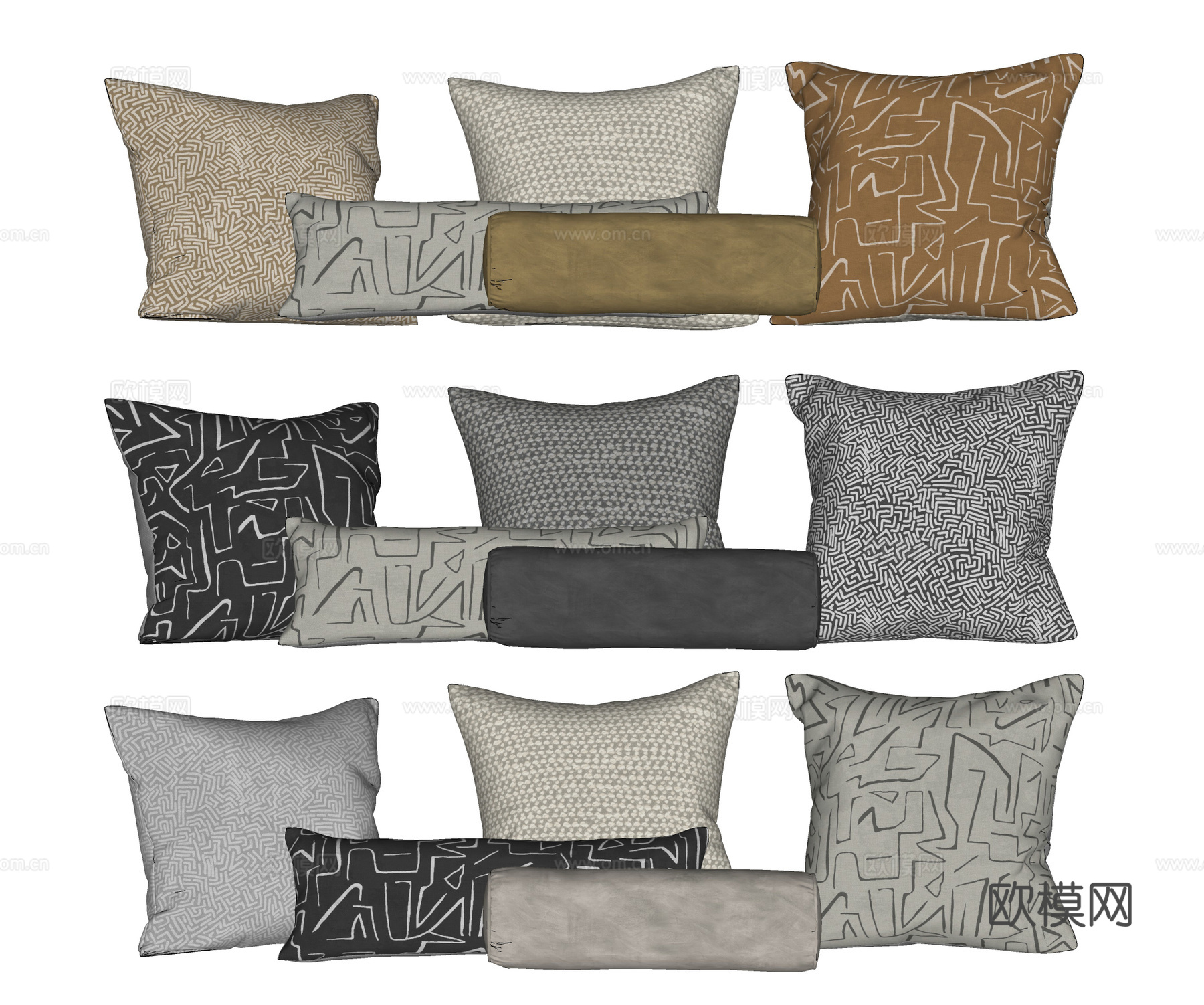中古抱枕 正方形抱枕 沙发抱枕 布艺抱枕su模型