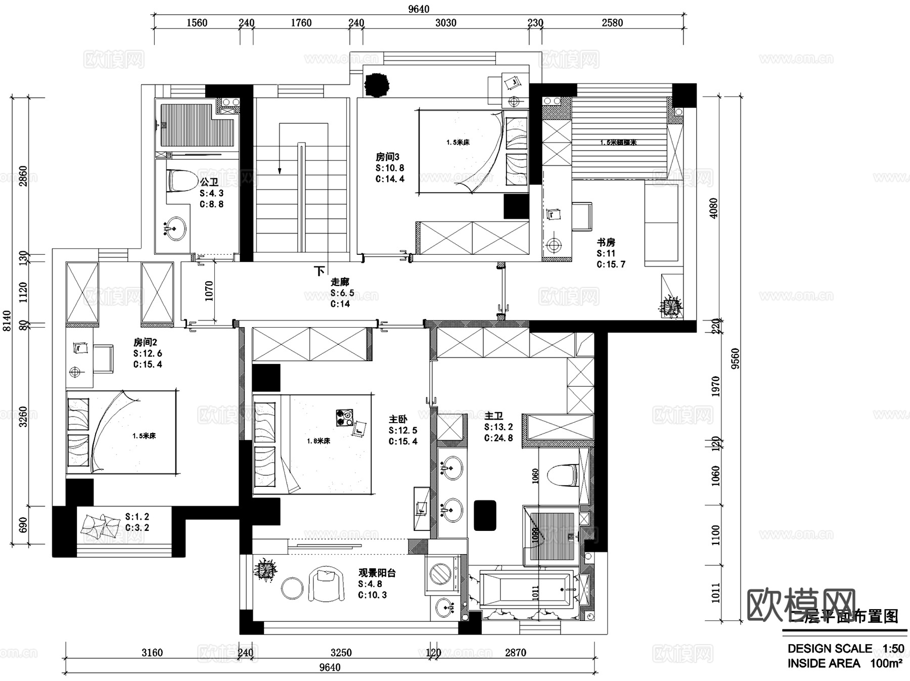 现代风格跃层复式住宅室内家装CAD施工图整套cad施工图