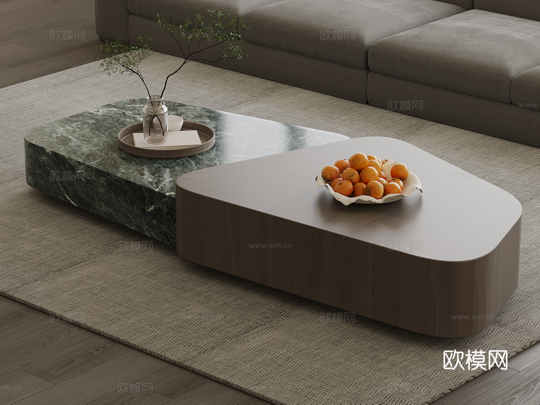 意式茶几 大理石茶几su模型