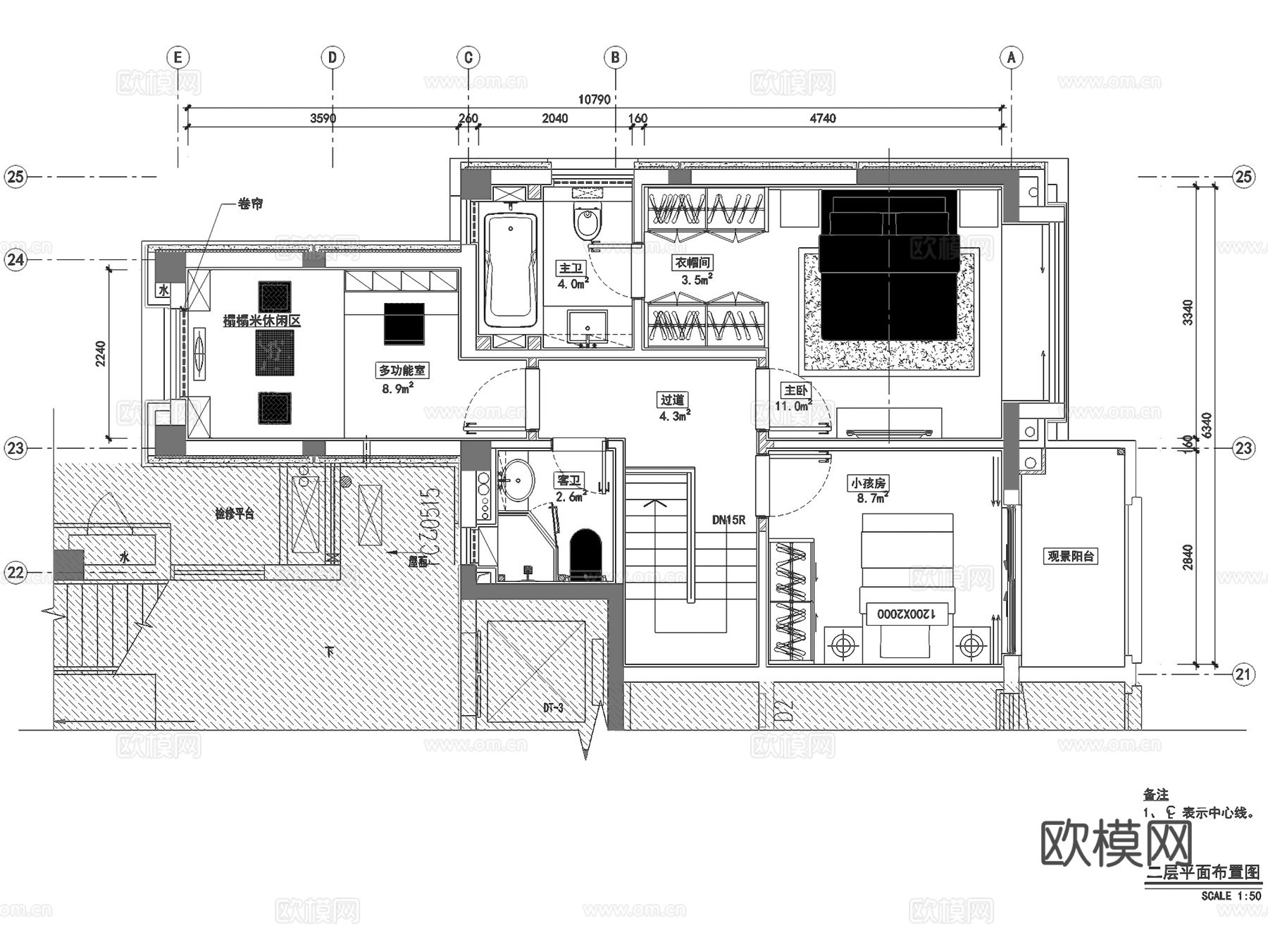 上海招商海德花园五期下叠二层别墅样板房室内家装CAD施工图整cad施工图