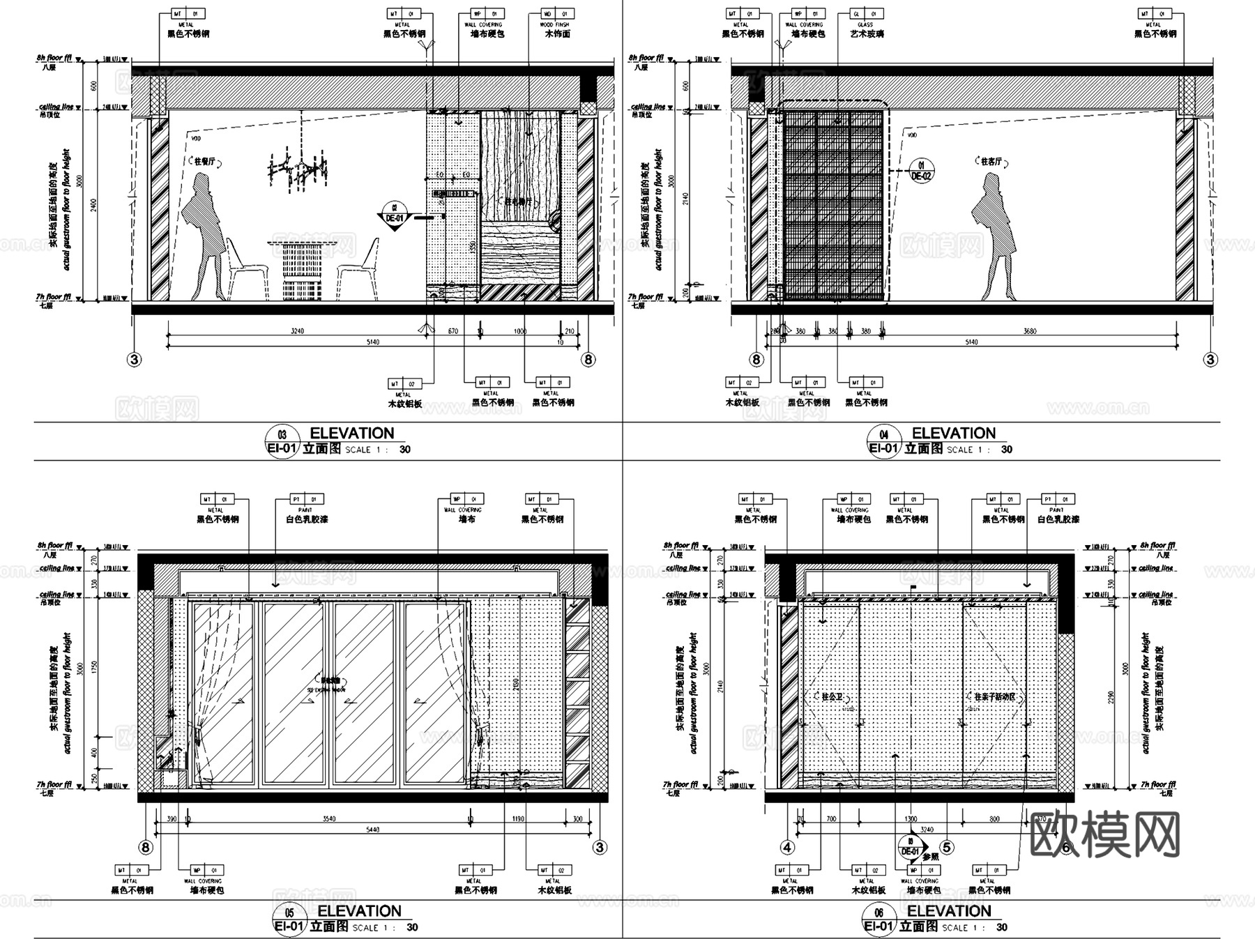 南宁建发五象湖D户型新中式样板间室内家装CAD施工图整套cad施工图
