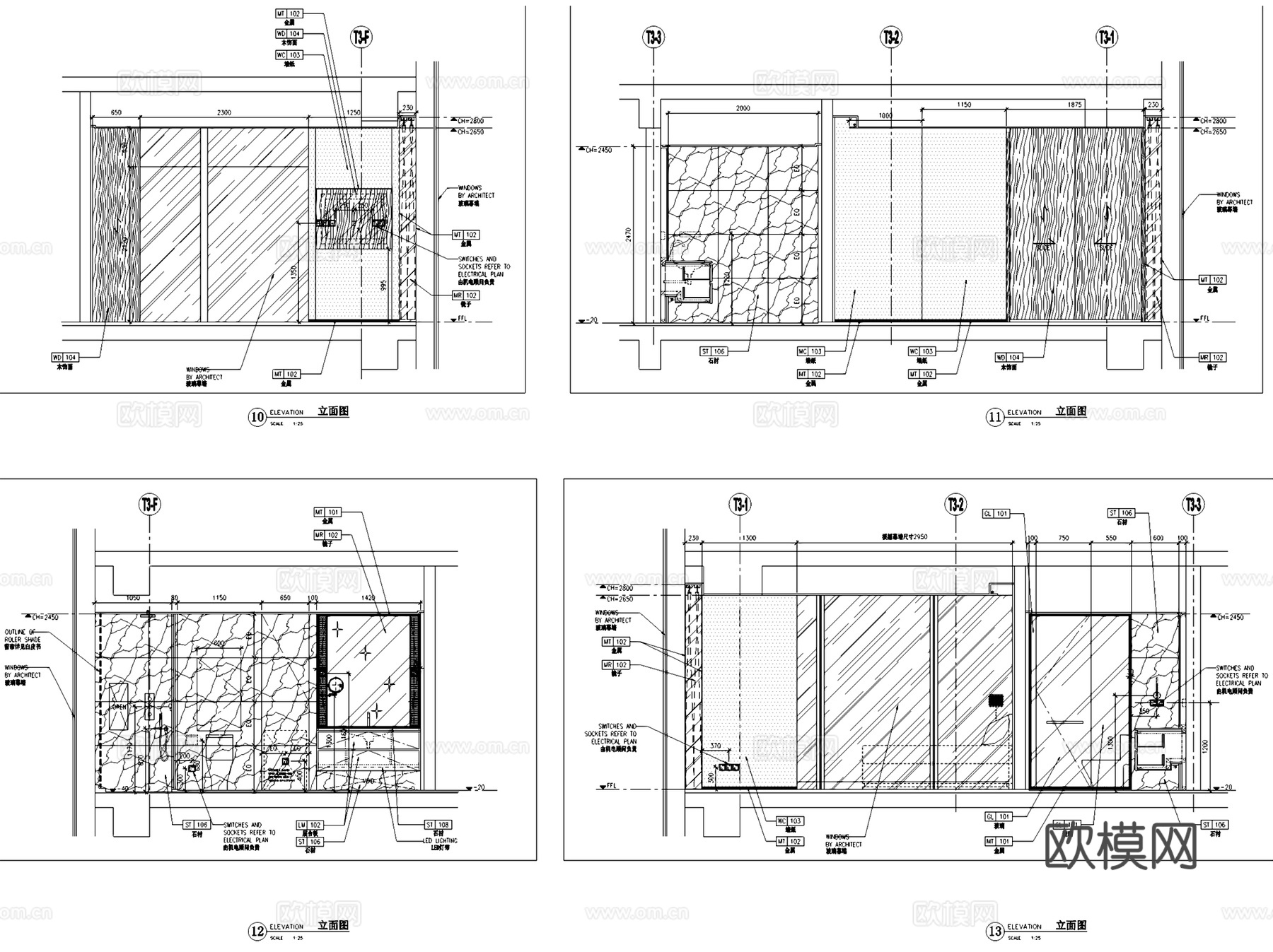 深圳华润城T3公寓西塔标准层样板间B房型室内家装CAD施工图cad施工图