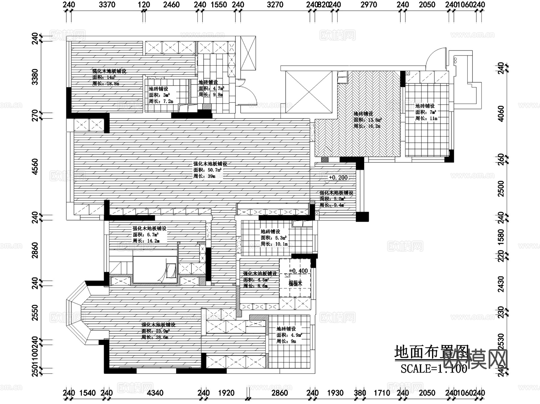 现代风格四室两厅大平层室内家装CAD施工图cad施工图