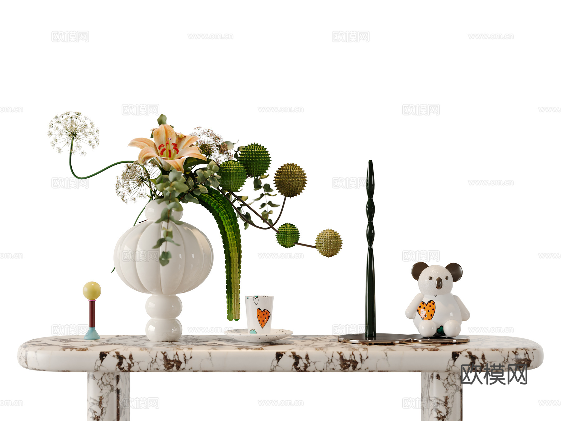 现代植物饰品摆件组合 花艺 杯子su模型