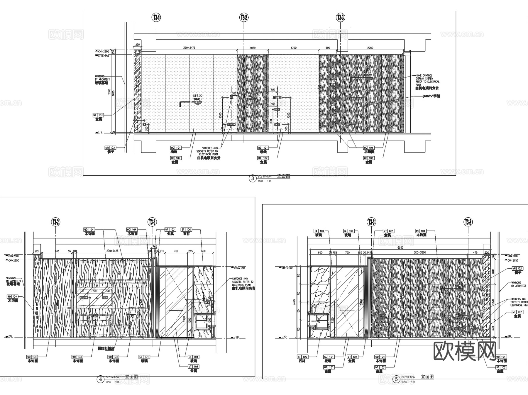 深圳华润城T3公寓西塔标准层样板间B房型室内家装CAD施工图cad施工图