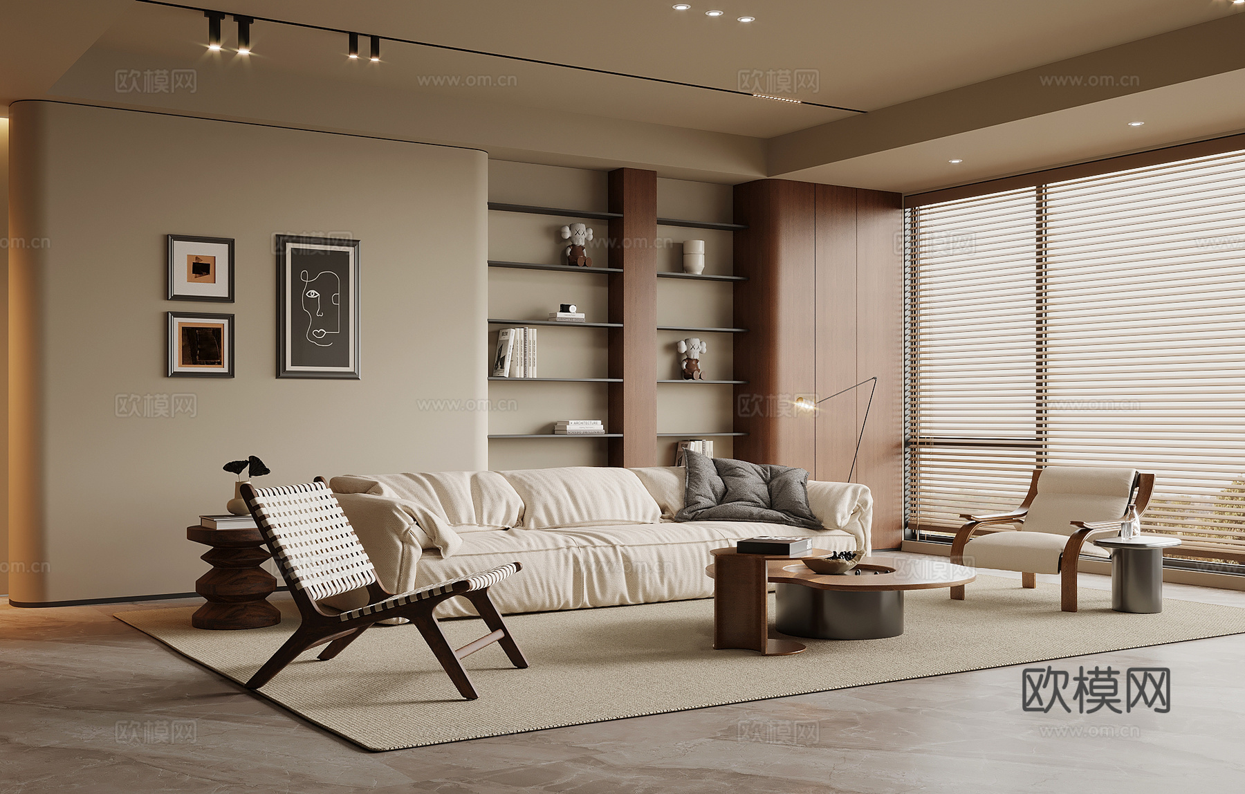 中古风客厅 沙发茶几组合 沙发背景墙su模型