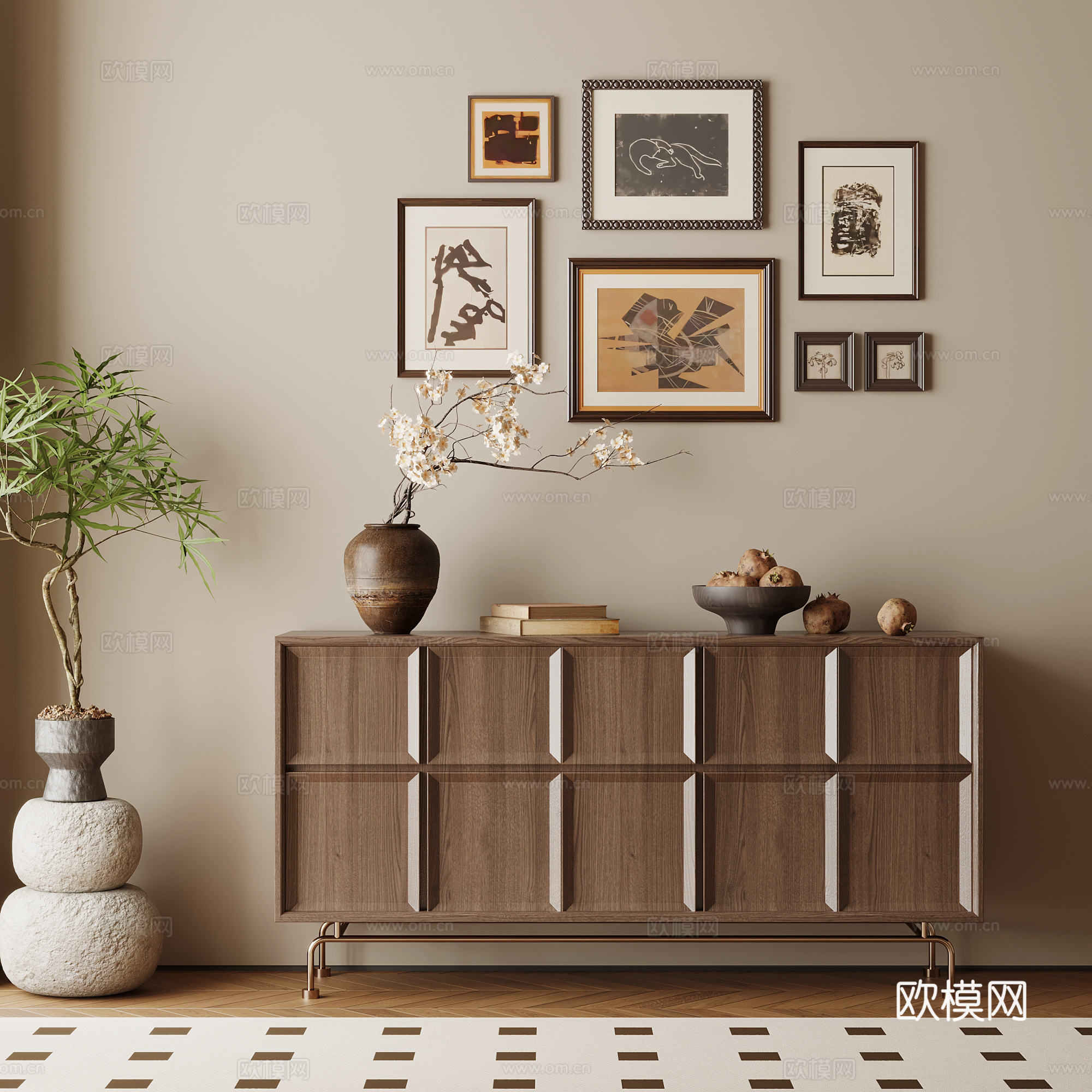 中古风玄关柜 端景柜su模型