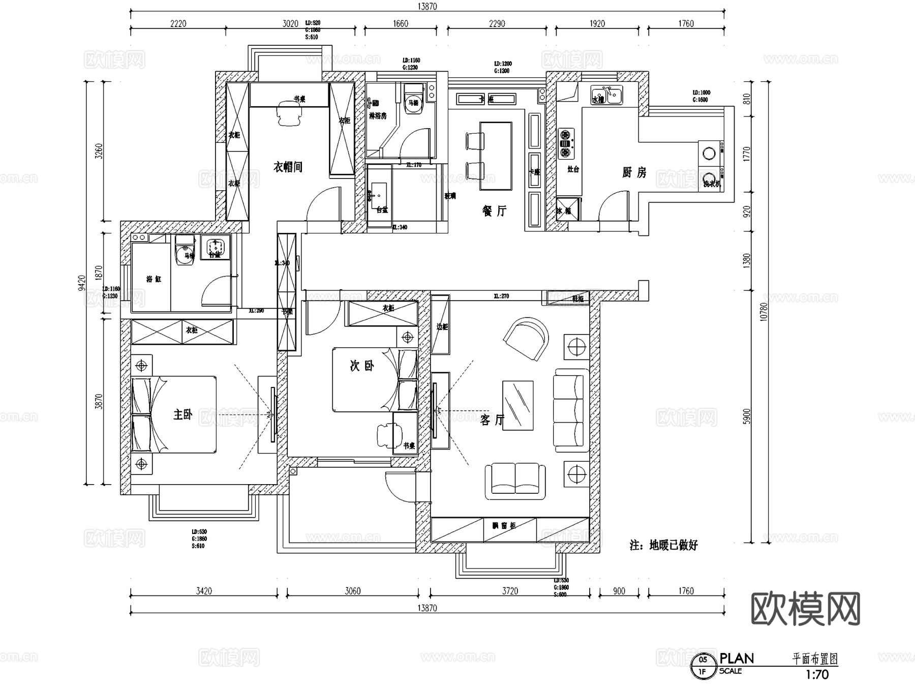 蝴蝶湾6#2304两室两厅两卫室内家装CAD施工图cad施工图