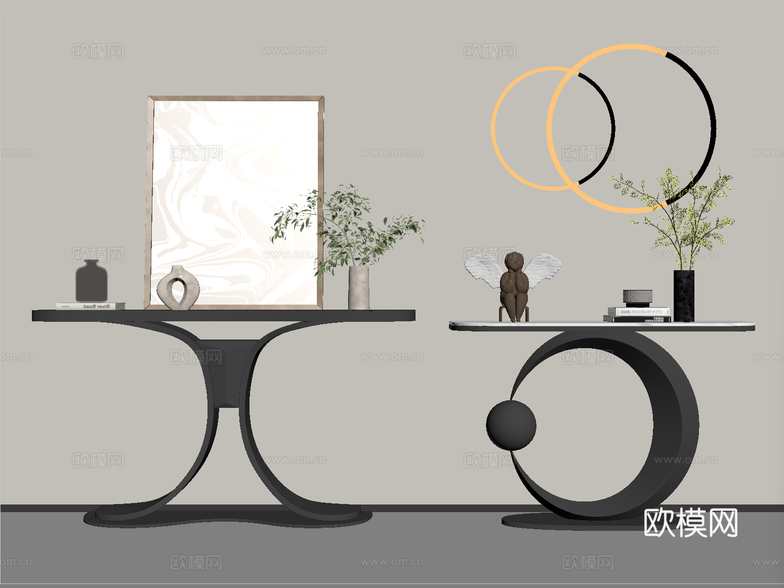 现代端景台 玄关端景台 端景条案 摆件su模型