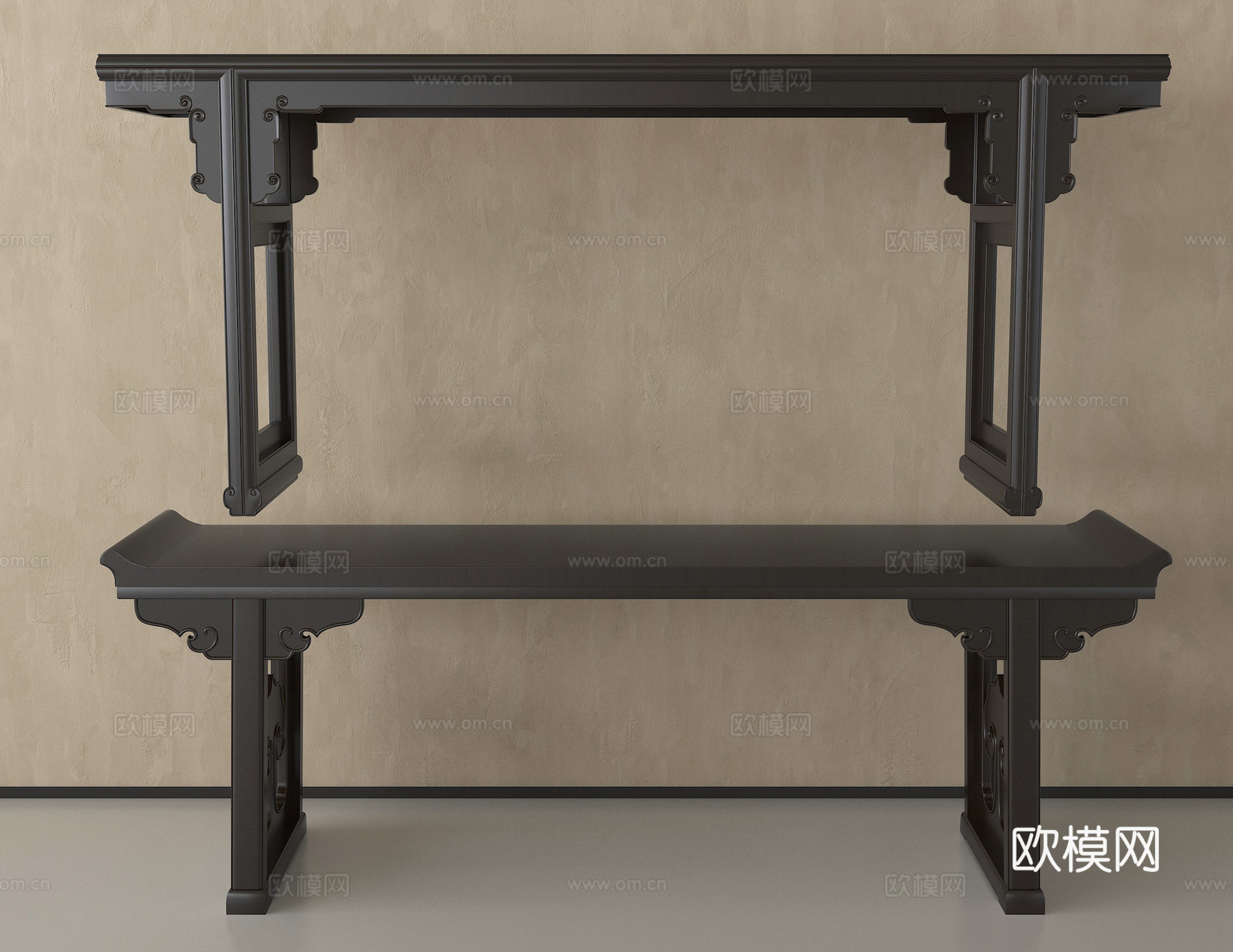 新中式条案 端景条案 端景柜 玄关台su模型