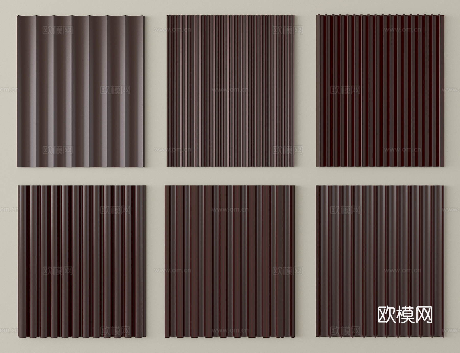 新中式护墙板 长城板 波浪板 格栅板3d模型下载