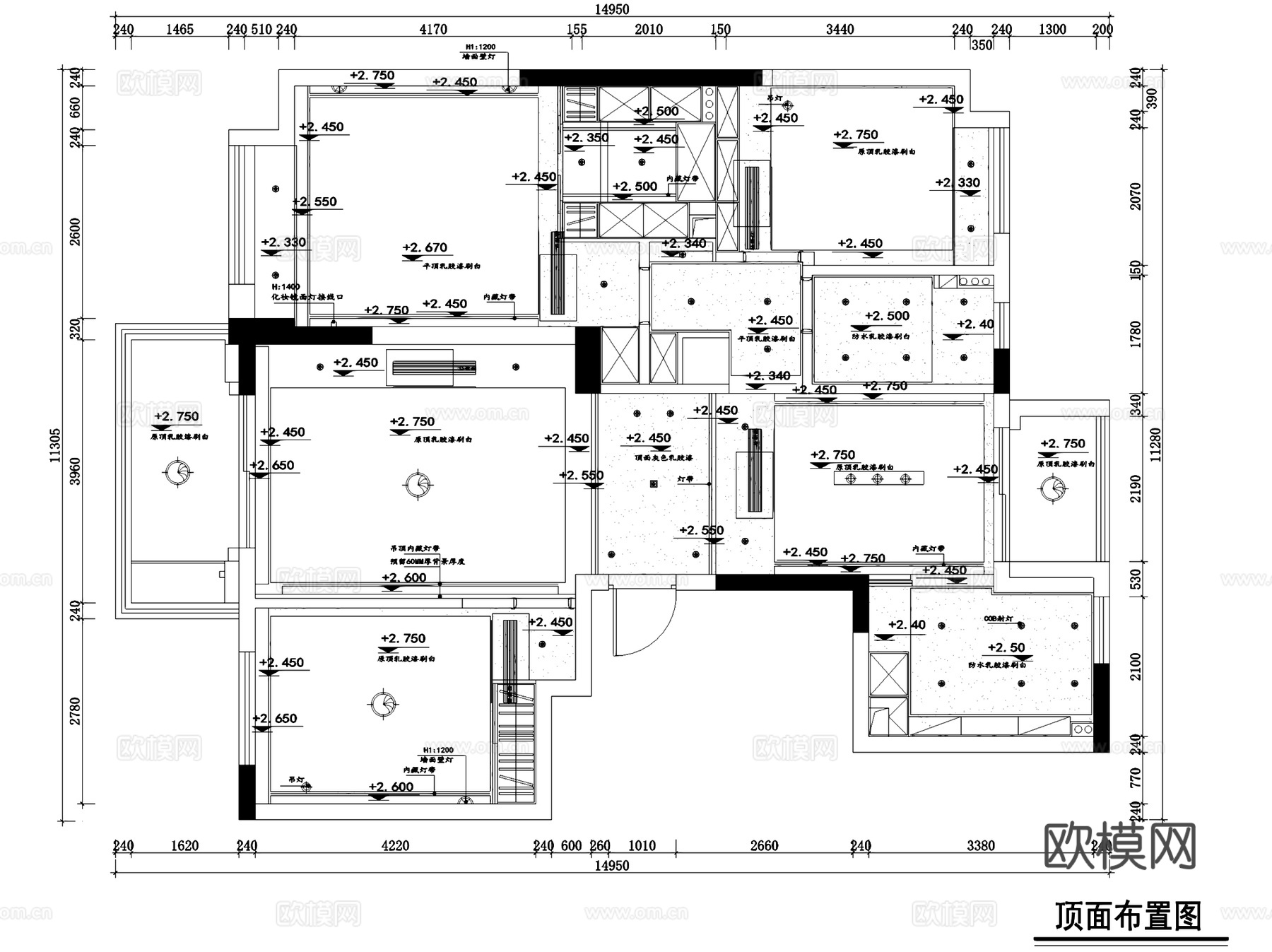 紫金府3-1-702三室两厅平层室内家装CAD施工图整套cad施工图