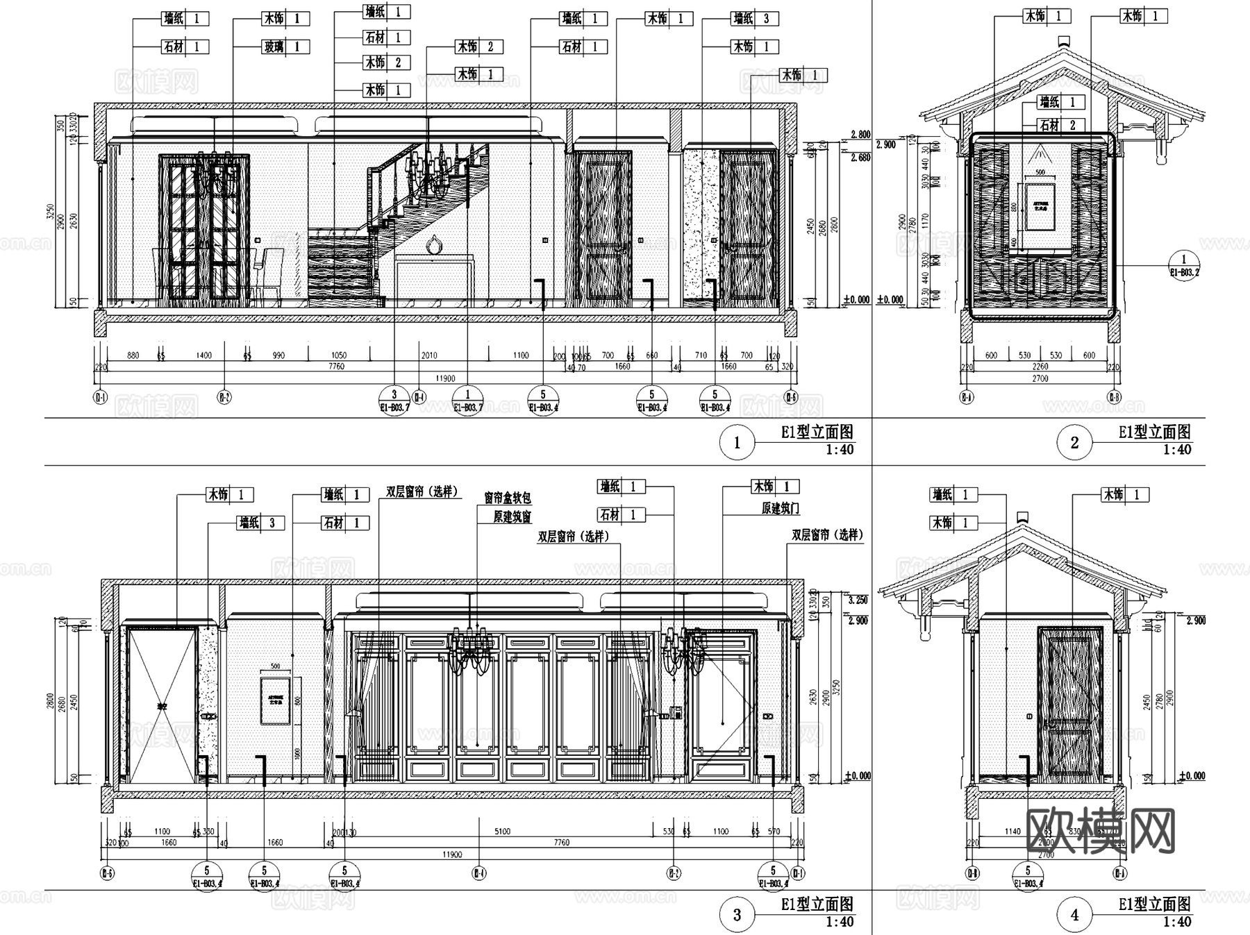 绿城桃李春风E1二层别墅样板房室内家装CAD施工图整套cad施工图