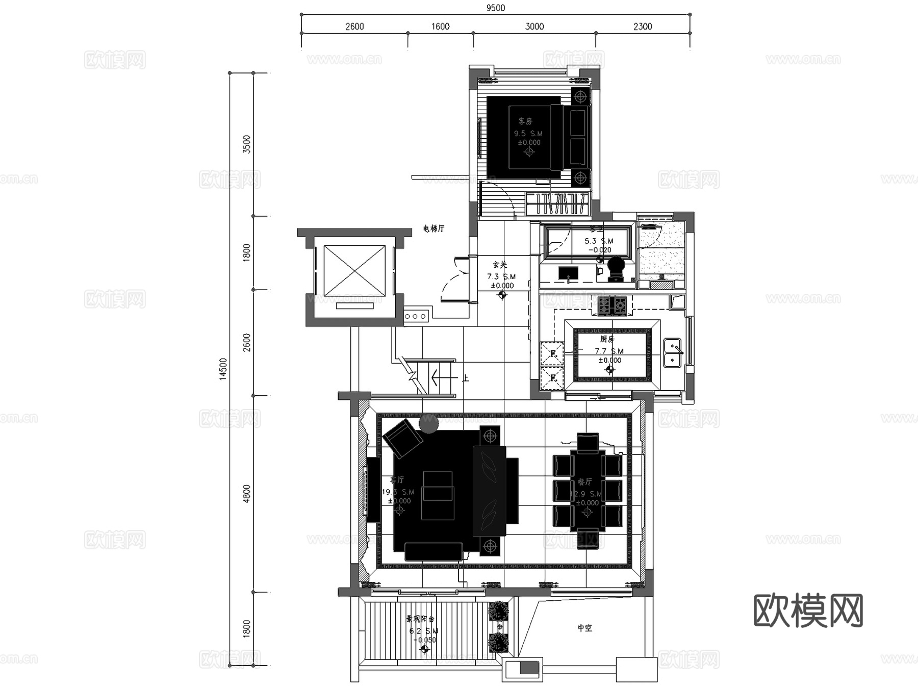 新力铂园叠墅上叠户型室内家装CAD施工图整套cad施工图