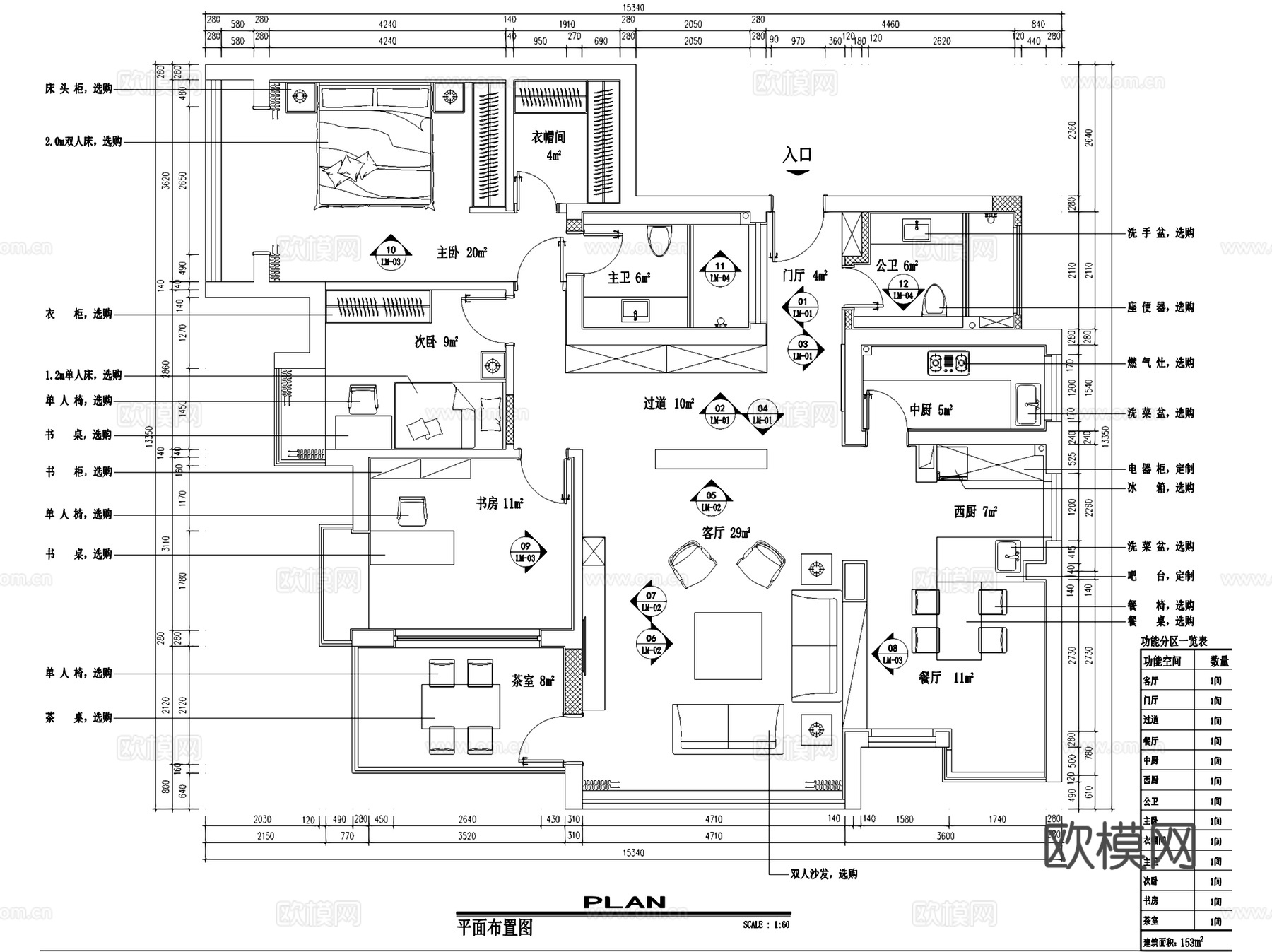 香槟水岸18#501四室两厅两卫室内家装CAD施工图cad施工图