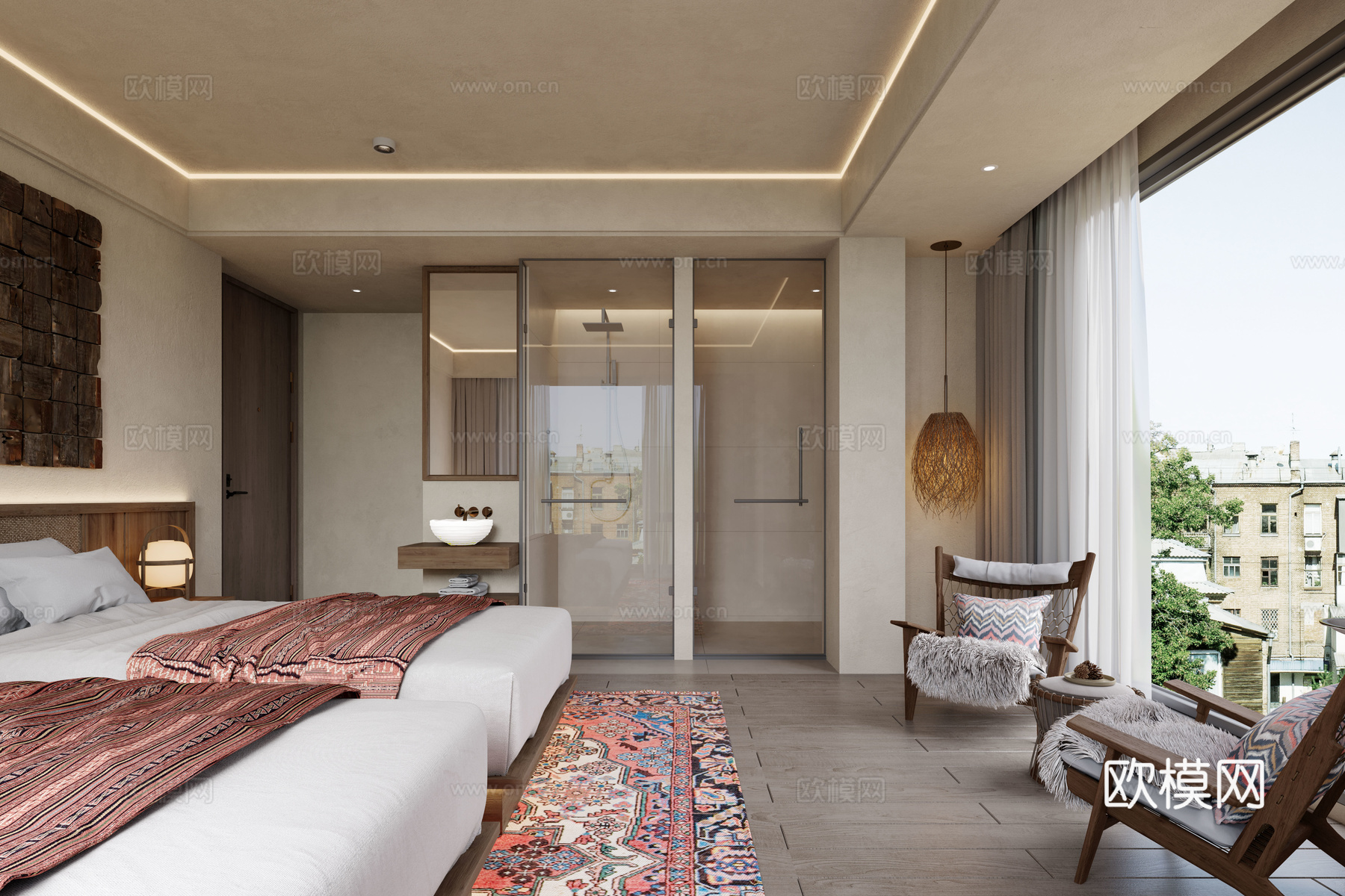 酒店客房3d模型下载（渲染图2）