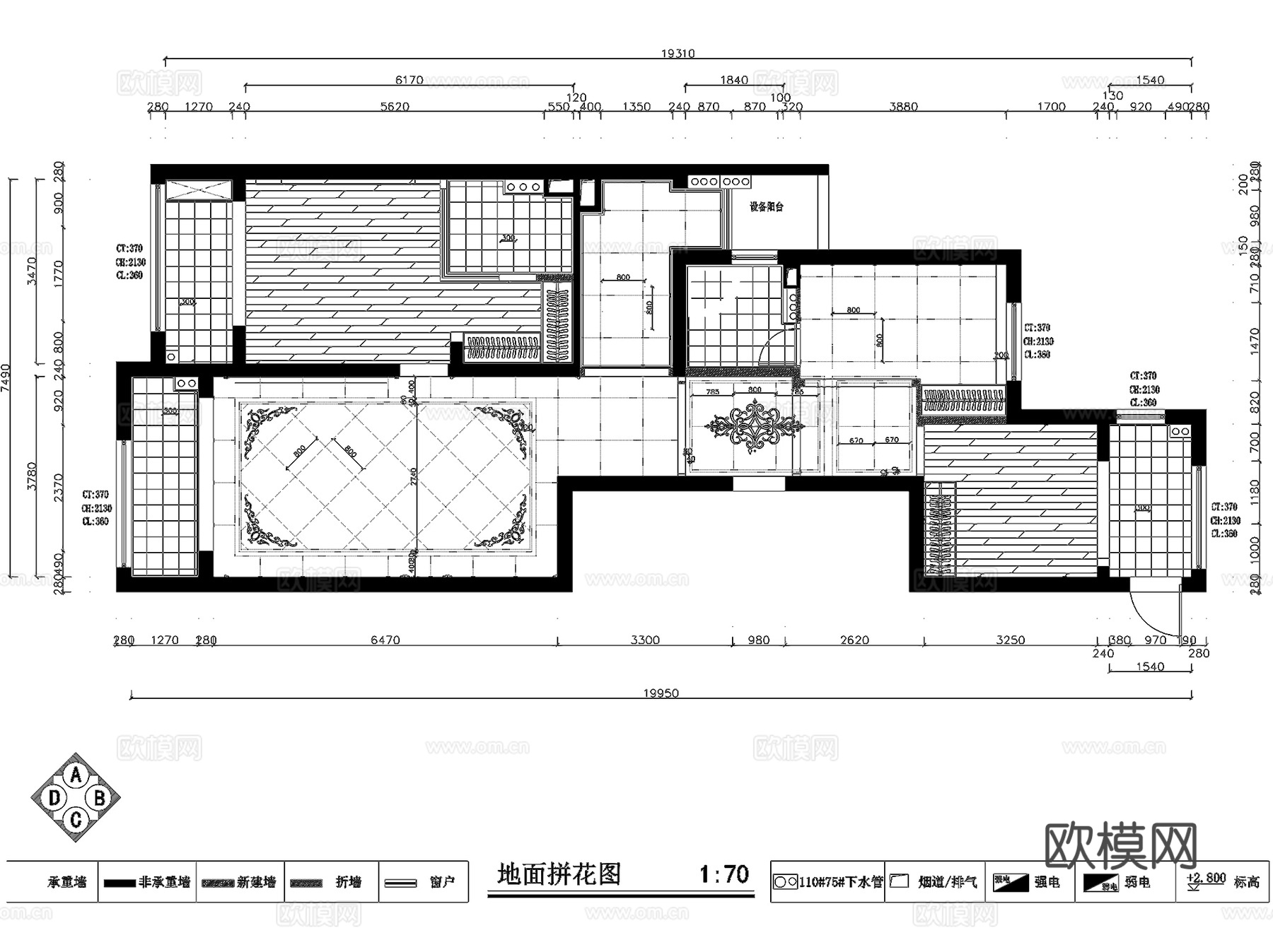 峙山庄园170#2302新中式三室两厅两卫室内家装CADcad施工图