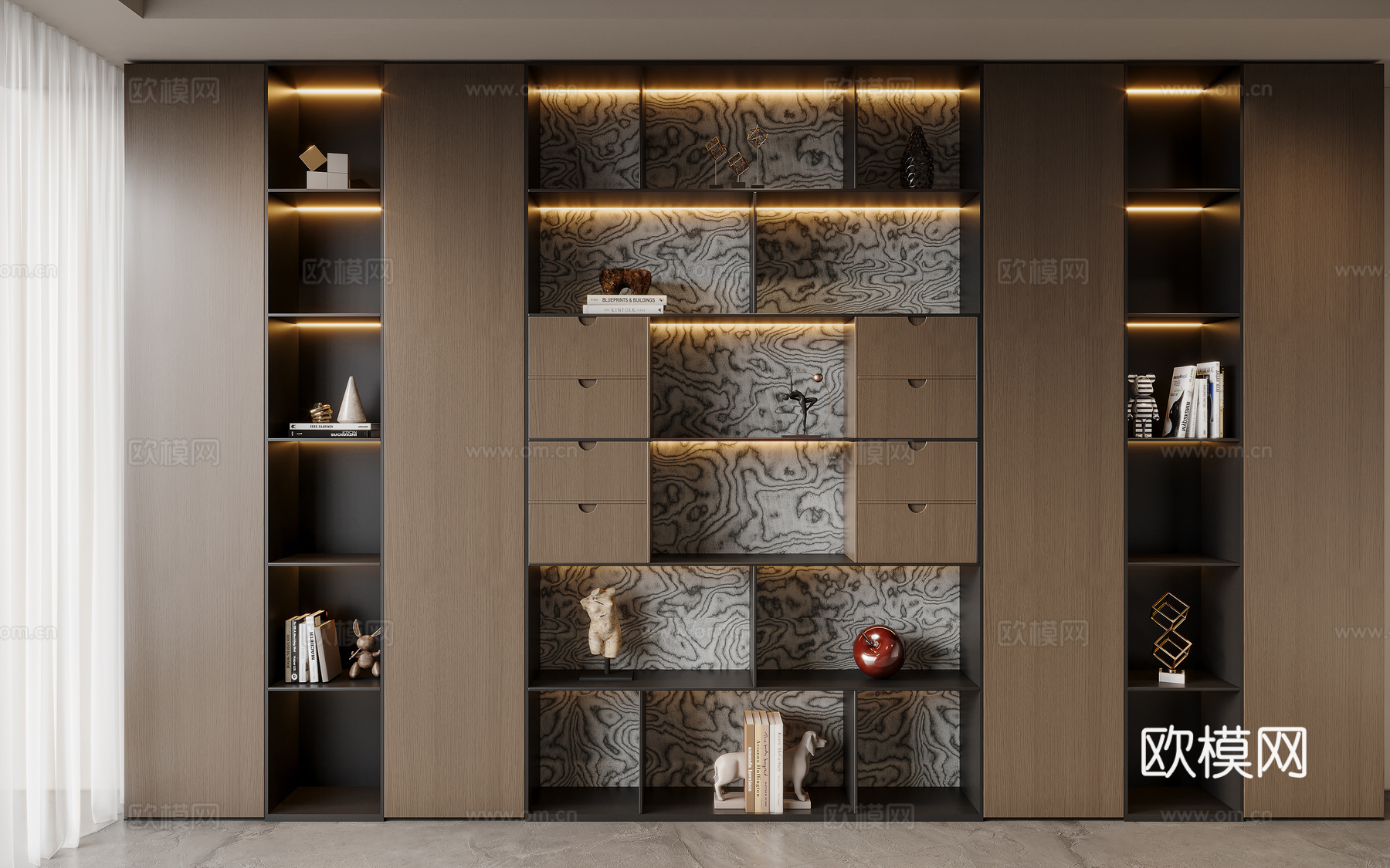 现代意式书柜su模型
