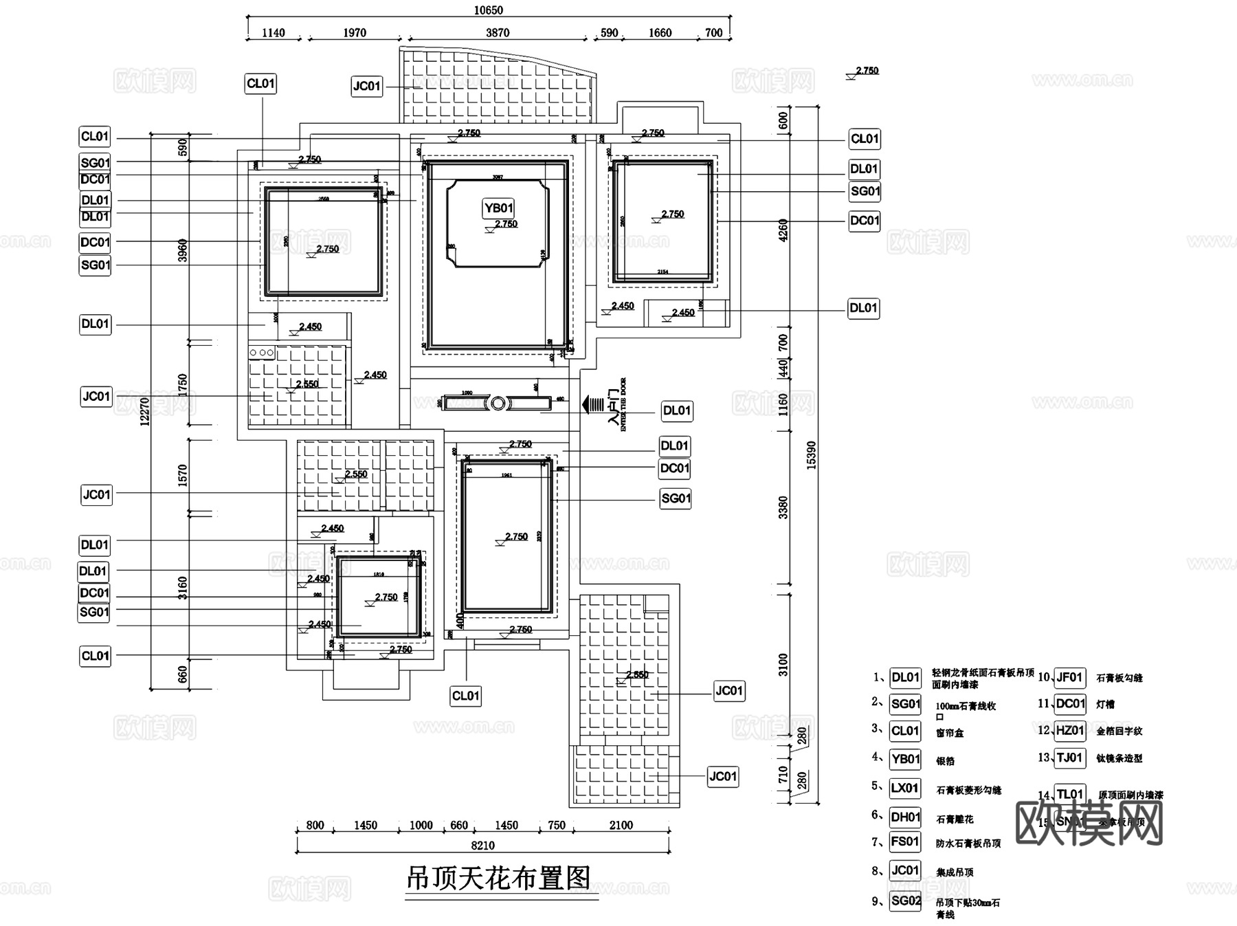 欧式三室两厅两卫室内家装CAD施工图+3Dmax模型cad施工图