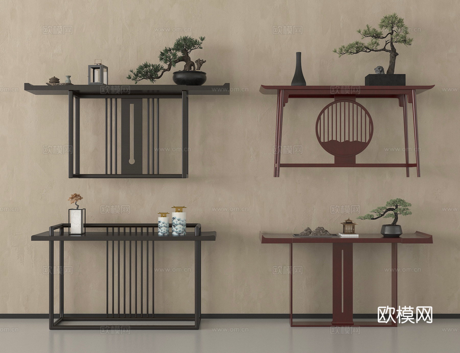 新中式条案 端景条案 端景柜 玄关台su模型