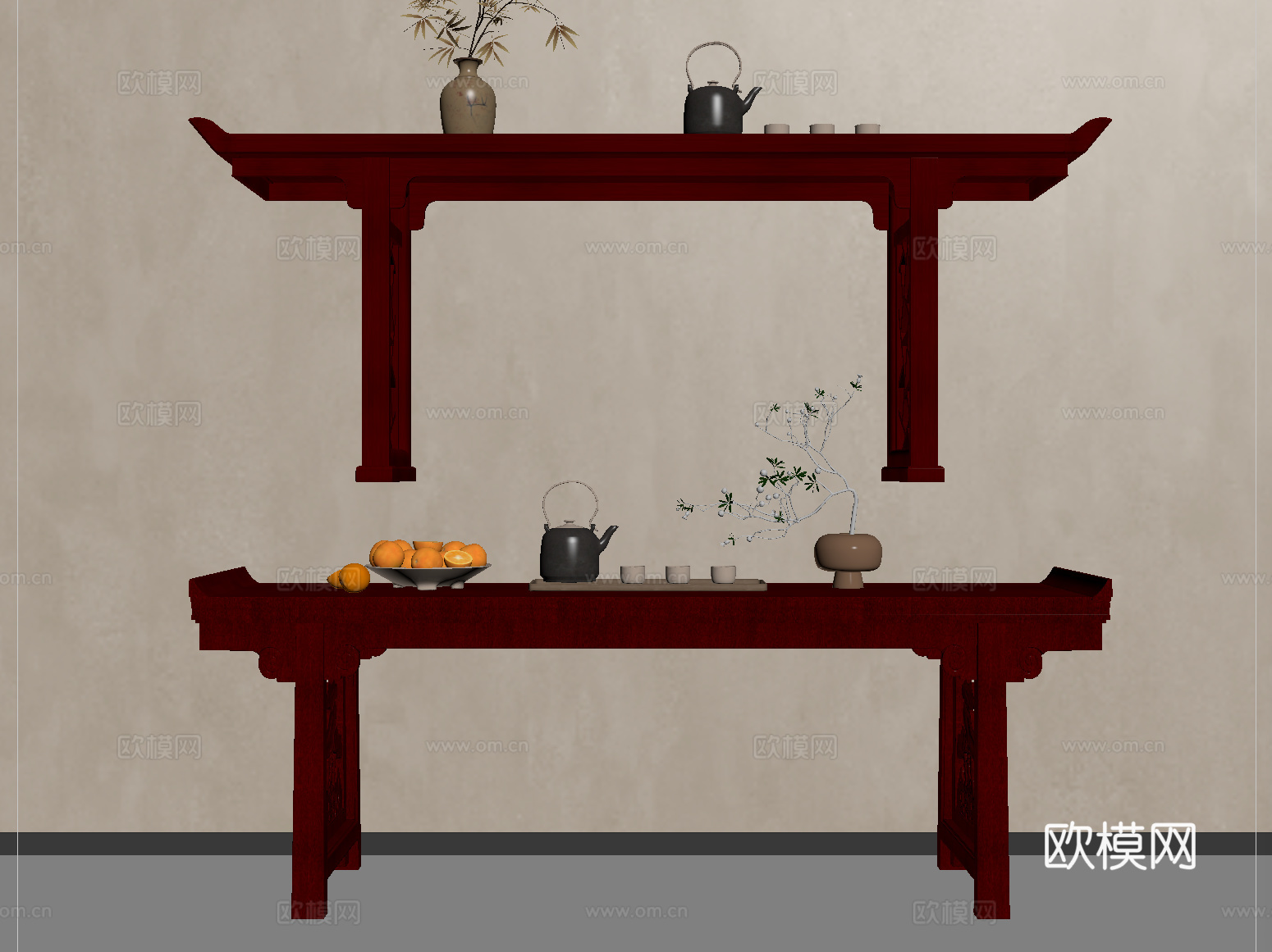 新中式条案 端景条案 端景柜 玄关台su模型