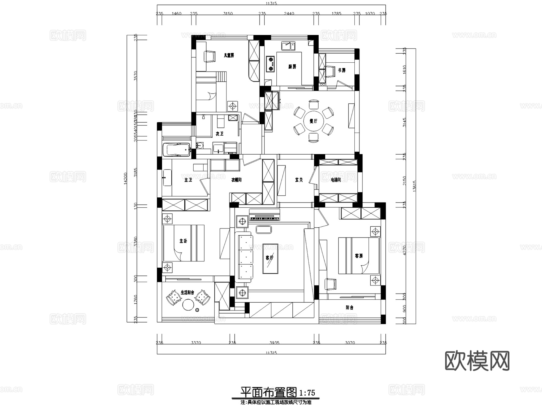美式四室两厅两卫室内家装CAD施工图cad施工图cad施工图
